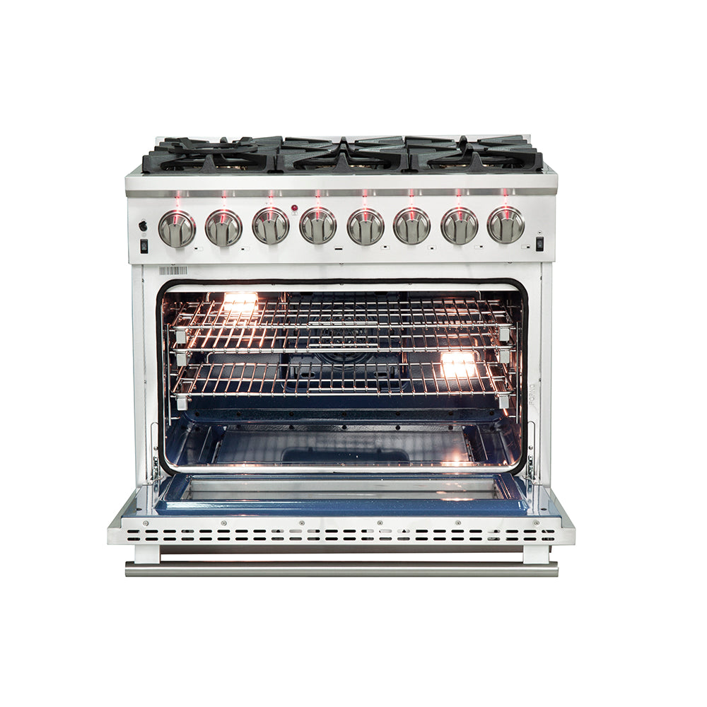Forno Capriasca 36 in. 5.36 cu. ft. 6-Burner Stainless Steel Dual Fuel Range with Brass Burners | FFSGS6187-36