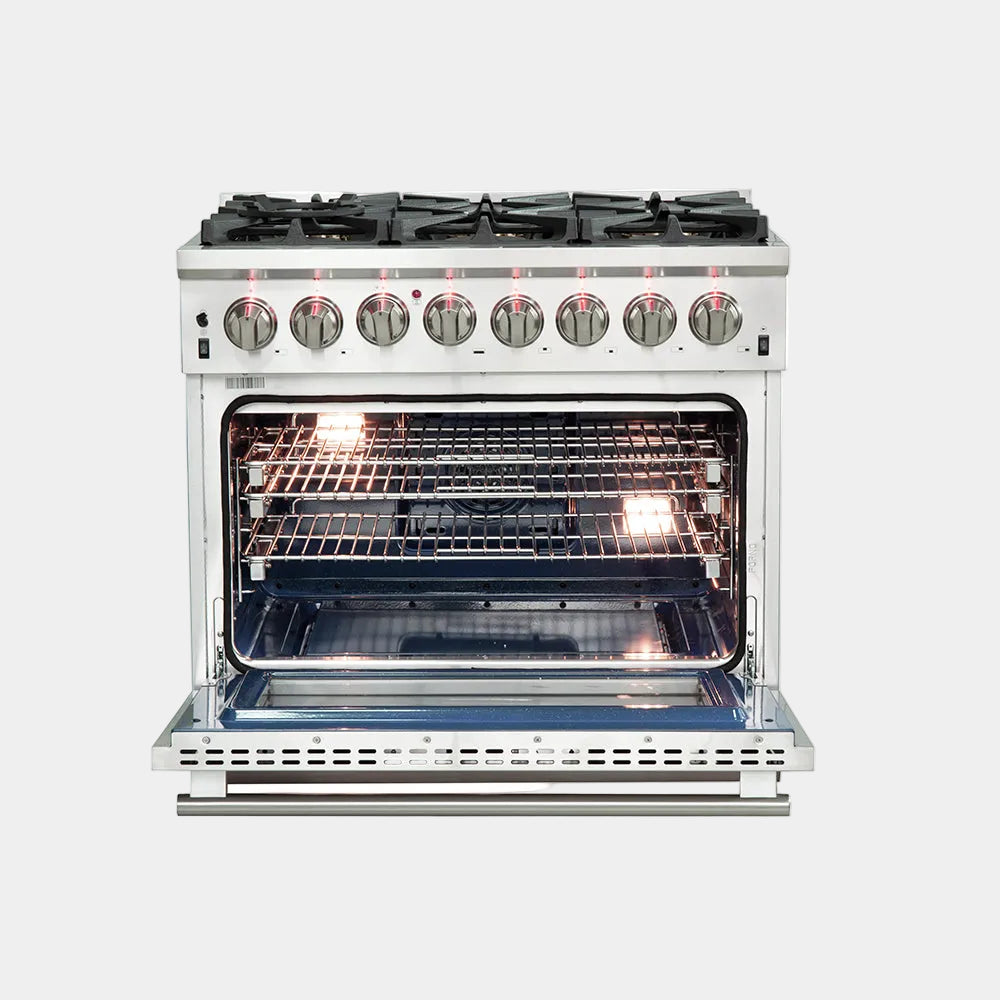 Forno Capriasca 36 in. 5.36 cu. ft. 6-Burner Stainless Steel Dual Fuel Range with Brass Burners | FFSGS6187-36
