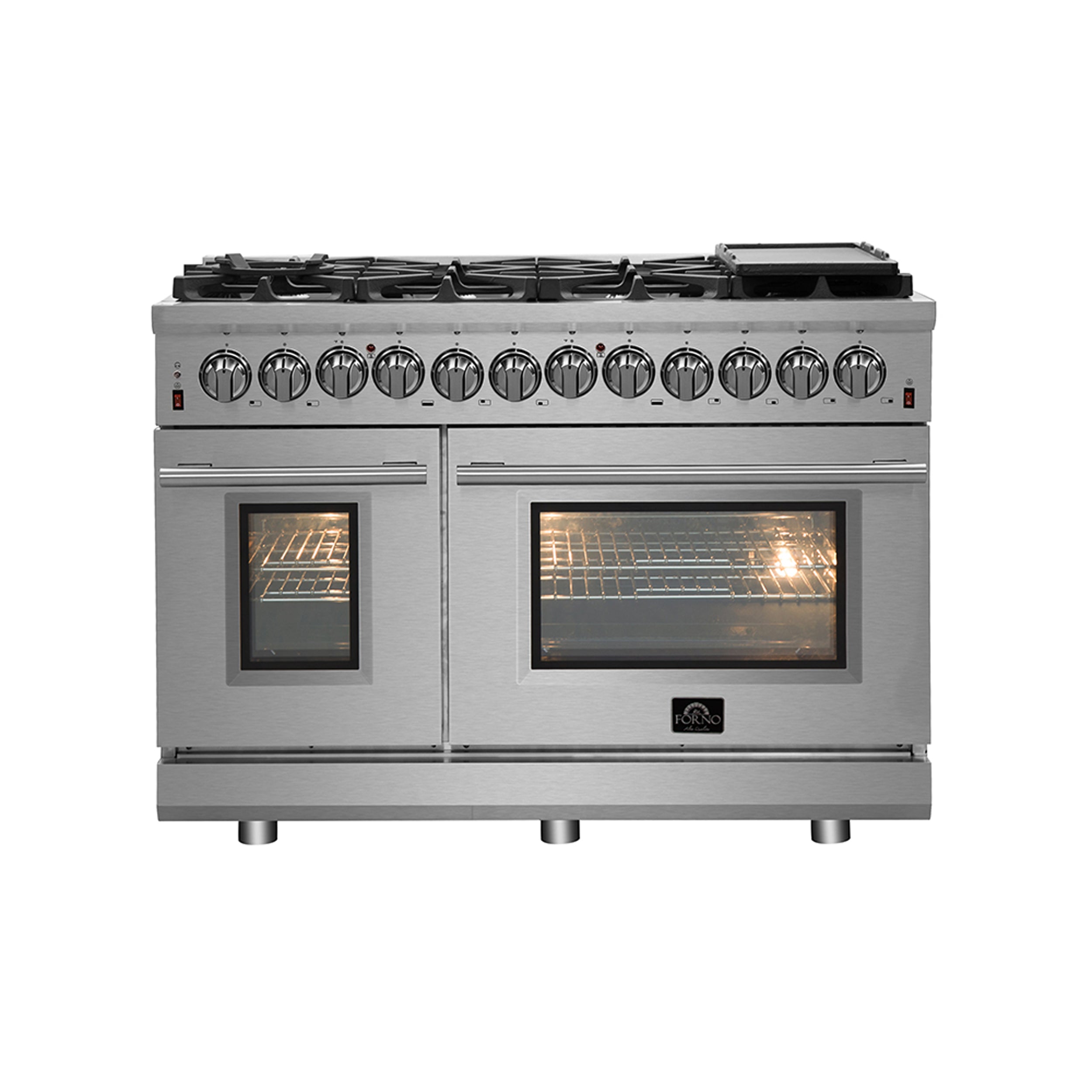 Forno Massimo 48 in. 6.58 cu. ft. 8-Burner Stainless Steel Gas Range with Brass Burners | FFSGS6239-48