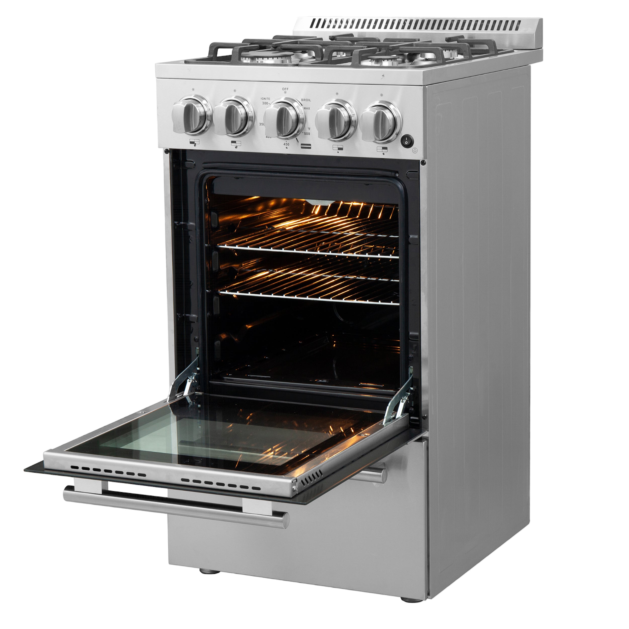 Forno Lamazze 20 in. 2.05 cu.ft. Stainless Steel Gas Range with 4 Burners and Storage Drawer | FFSGS6265-20