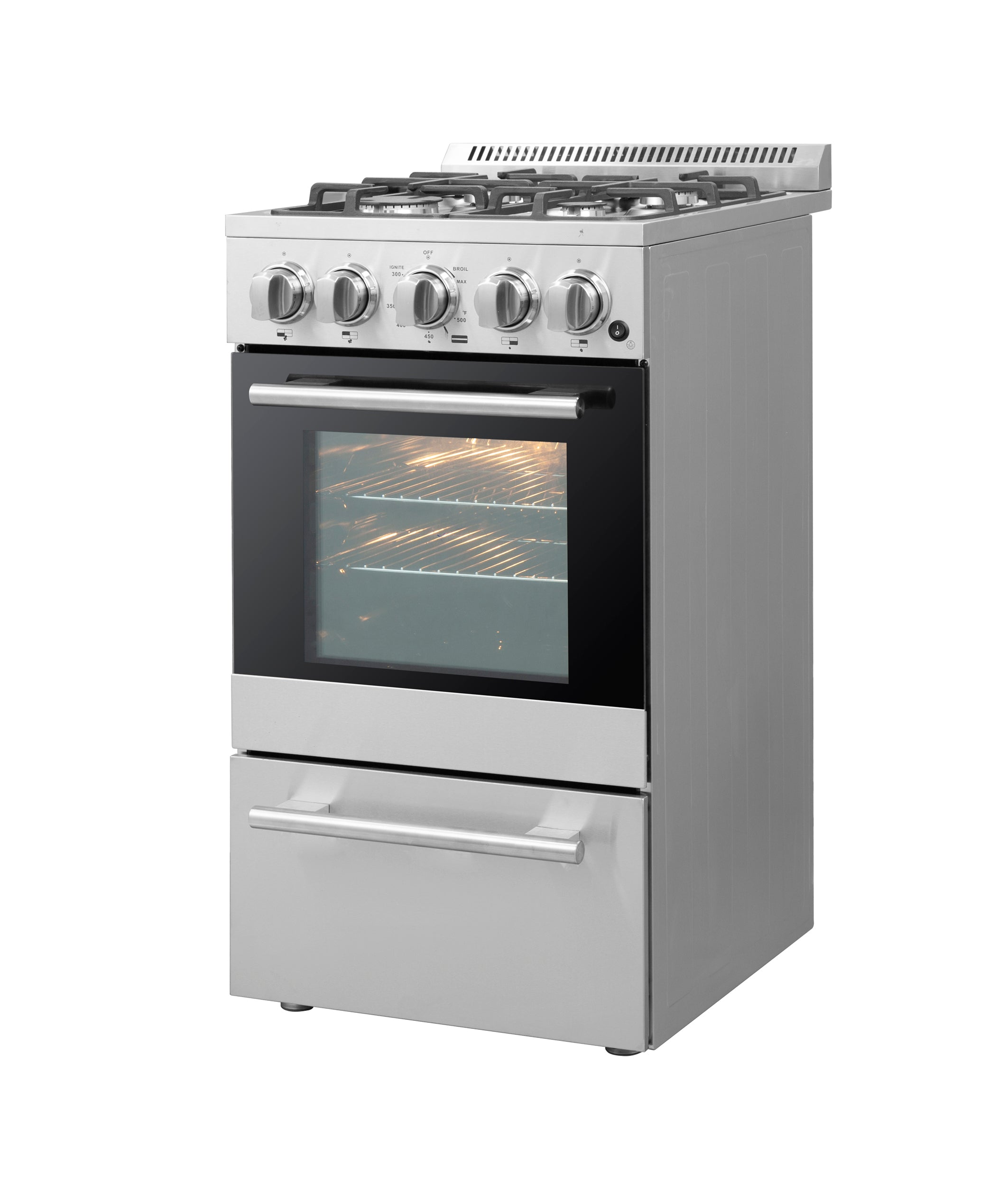 Forno Lamazze 20 in. 2.05 cu.ft. Stainless Steel Gas Range with 4 Burners and Storage Drawer | FFSGS6265-20