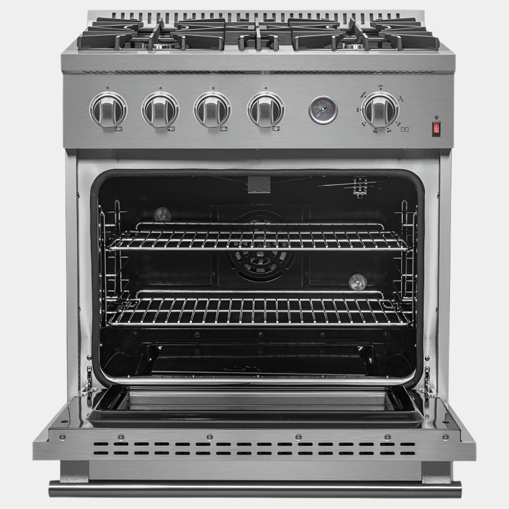 Marco 30-inch Gas Range Stainless Steel, 4 Burners 37,000 BTU, 4.32 cu.ft. Convection Oven