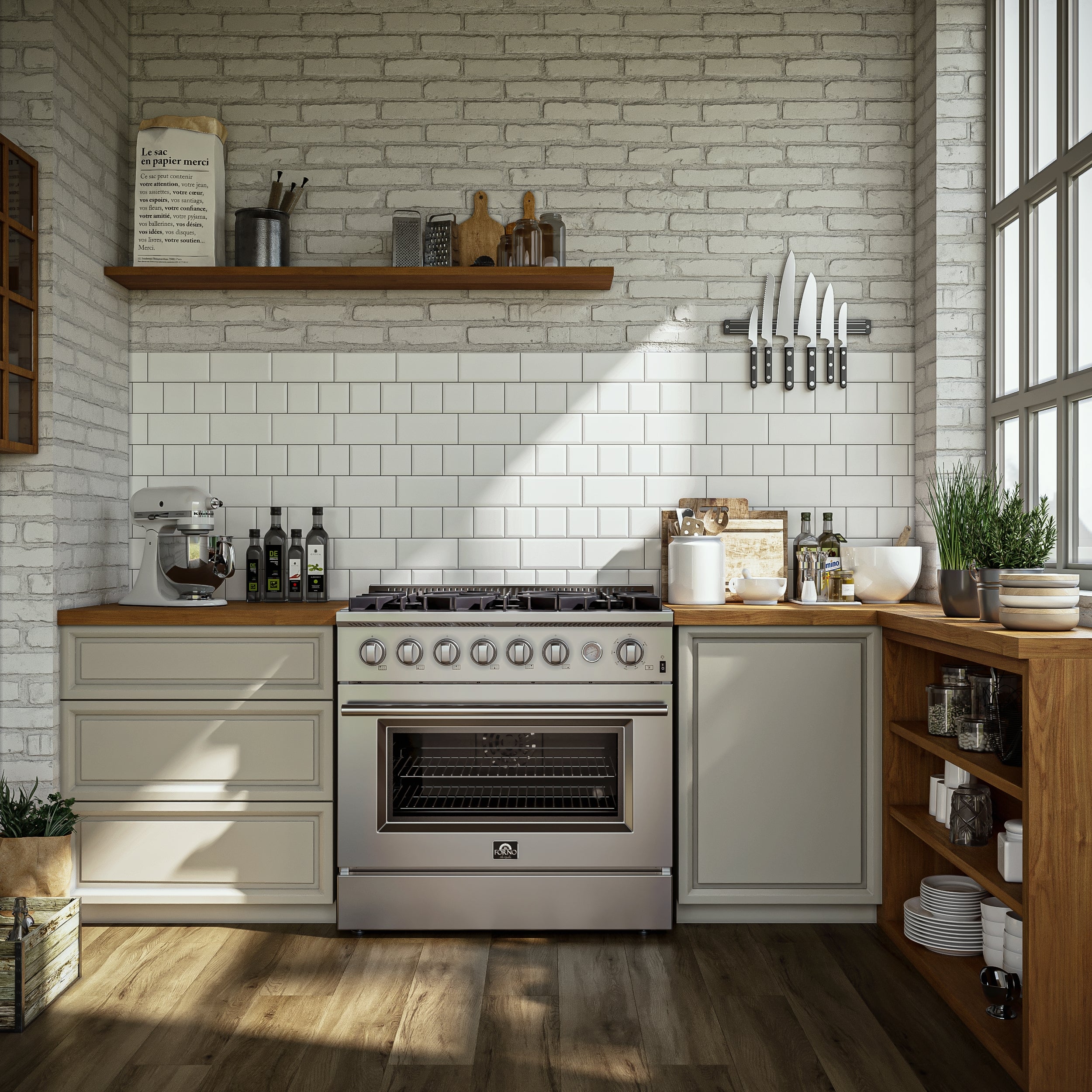 Forno Marco 36 in. 5.36 cu.ft. Stainless Steel Gas Range with 6 Burners | FFSGS6277-36