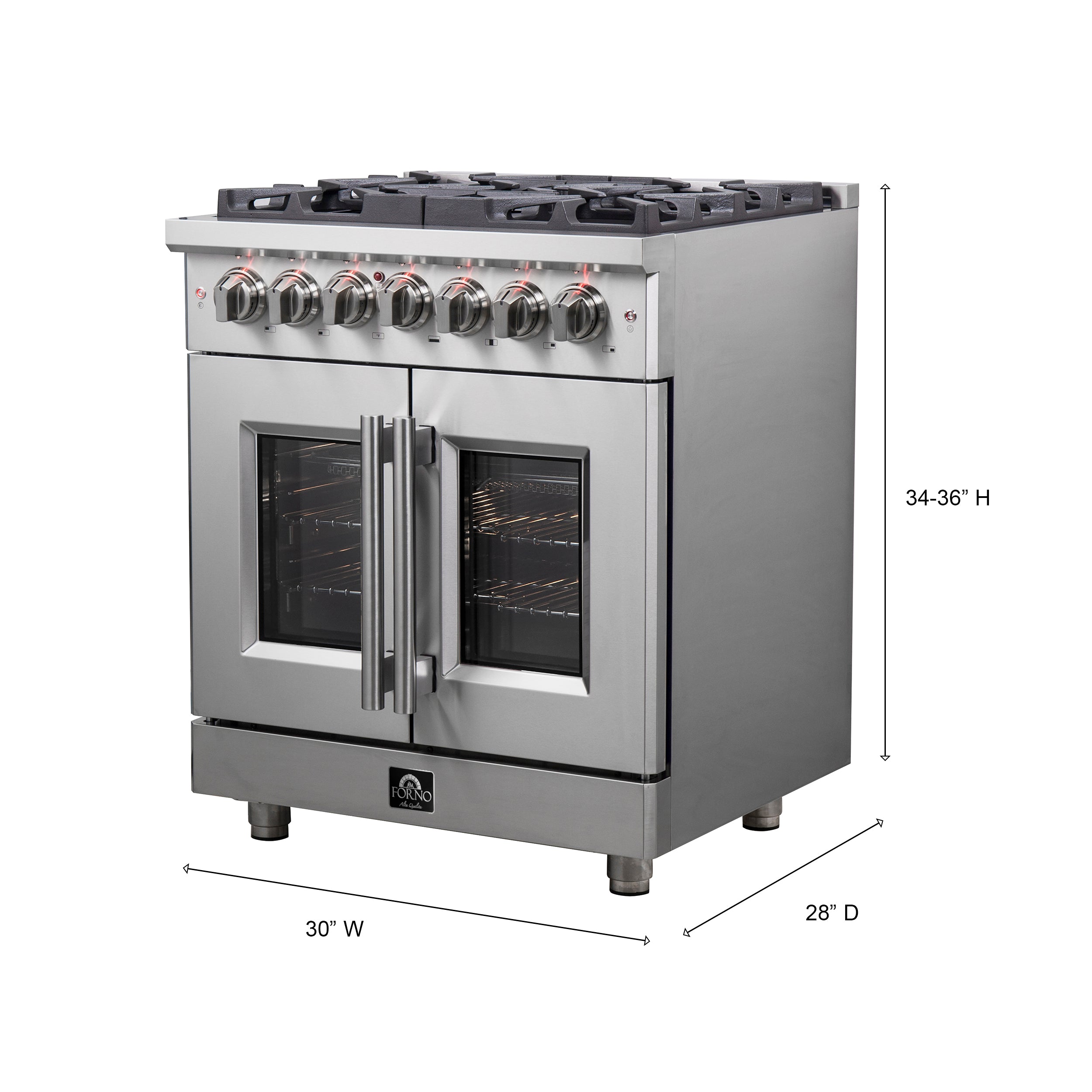 Forno Massimo 30 in. 4.32 cu. ft. 5-Burner Stainless Steel French Door Dual Fuel Range | FFSGS6325-30