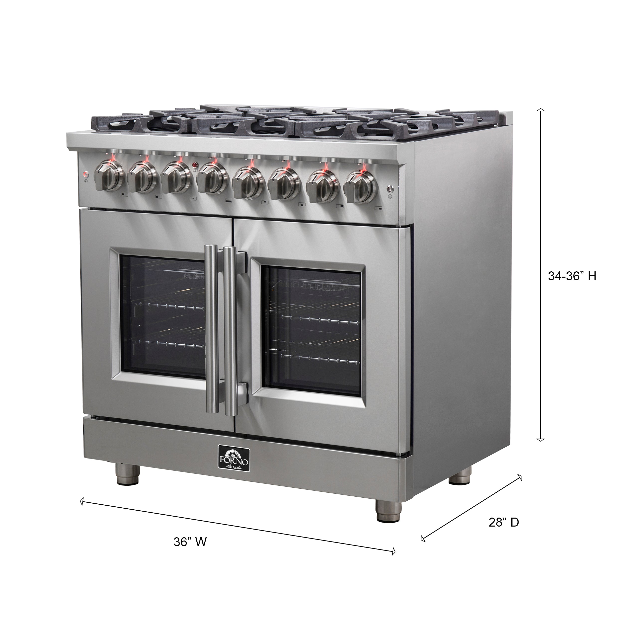 Forno Massimo 36 in. 5.36 cu. ft. 6-Burner Stainless Steel French Door Dual Fuel Range | FFSGS6325-36