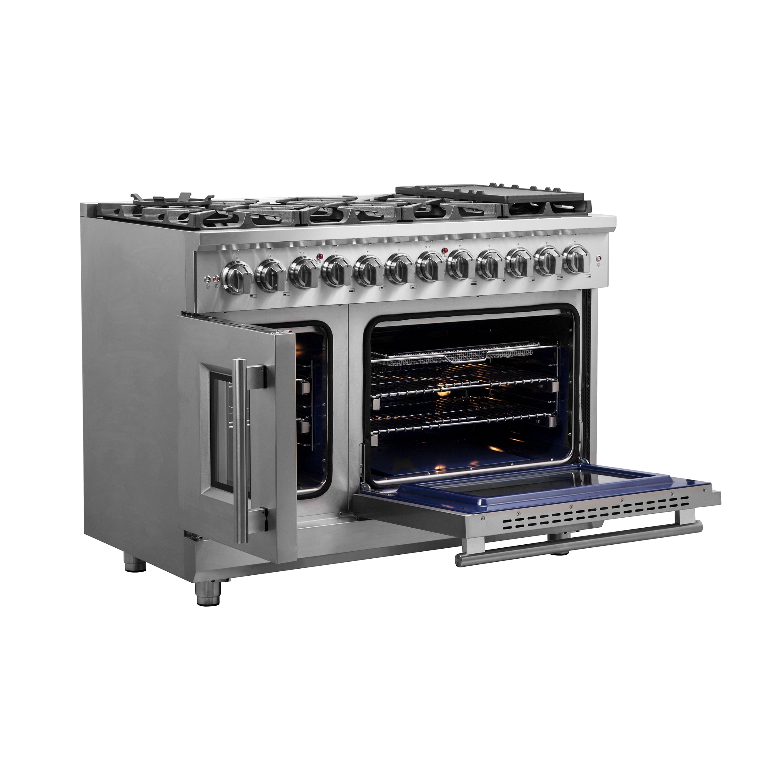 Forno Massimo 48 in. 6.58 cu. ft. 8-Burner Stainless Steel French Door Dual Fuel Range | FFSGS6325-48