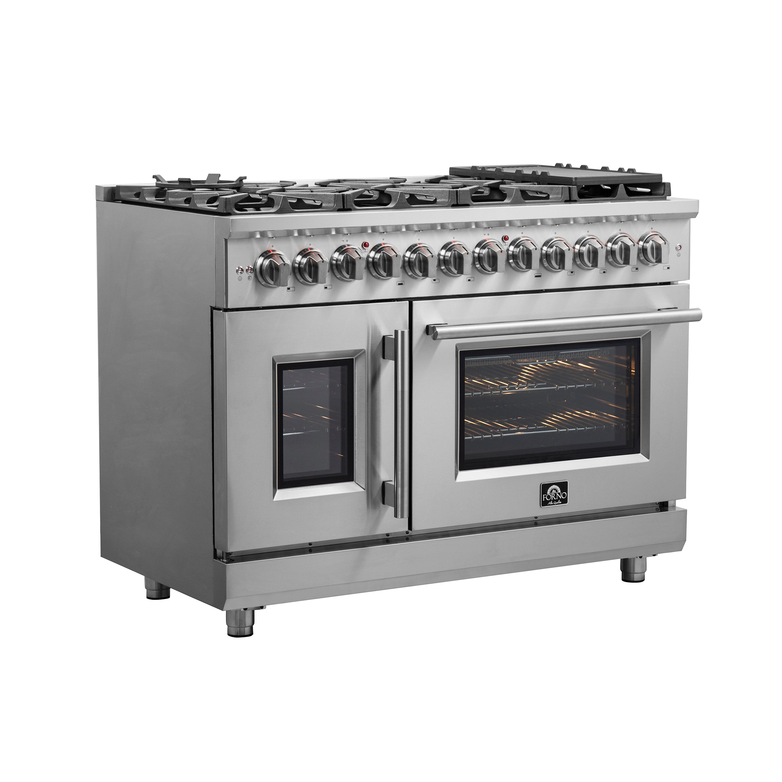 Forno Massimo 48 in. 6.58 cu. ft. 8-Burner Stainless Steel French Door Dual Fuel Range | FFSGS6325-48