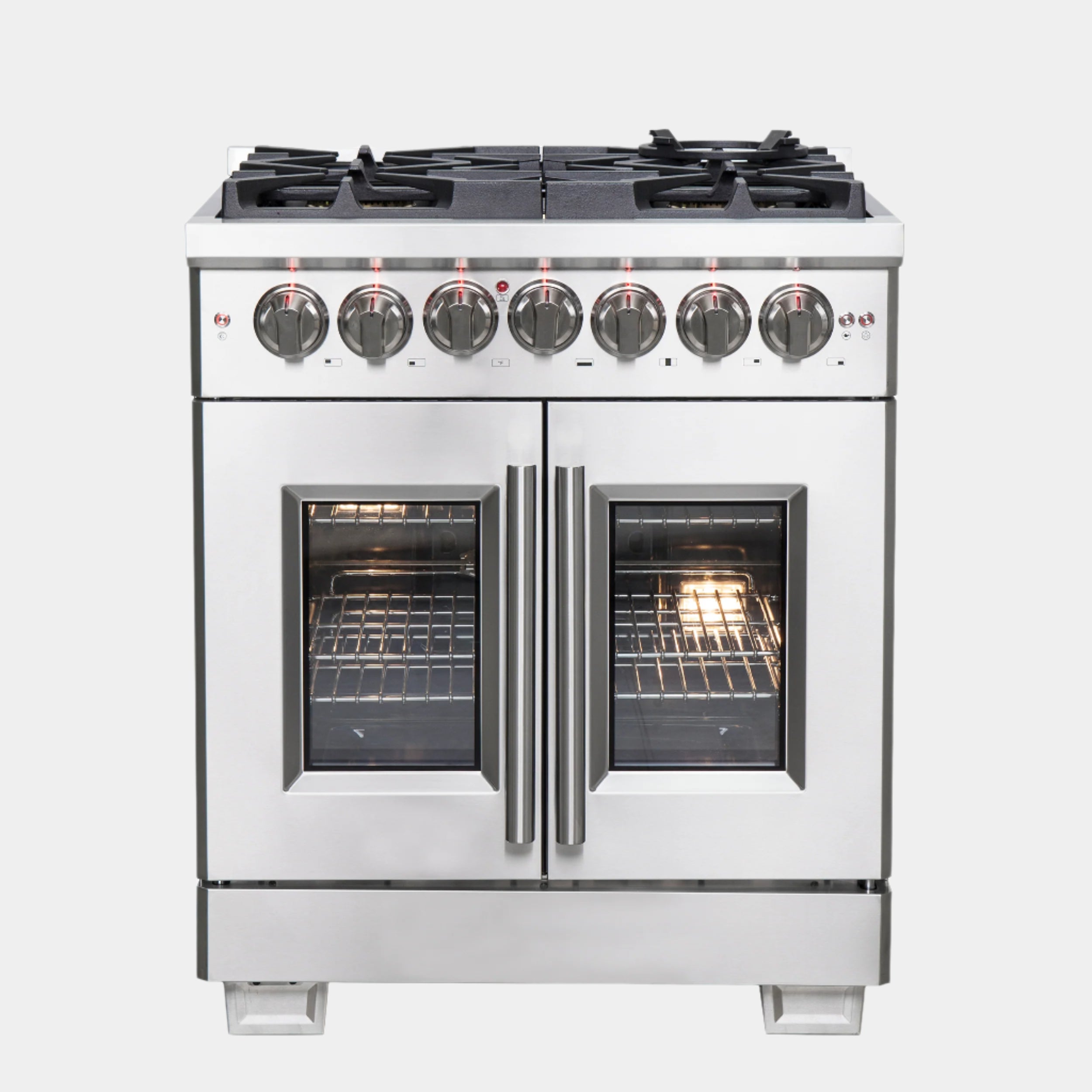 Forno Capriasca 30-Inch Freestanding French Door Dual Fuel Range, 4 Burners, True Convection Oven