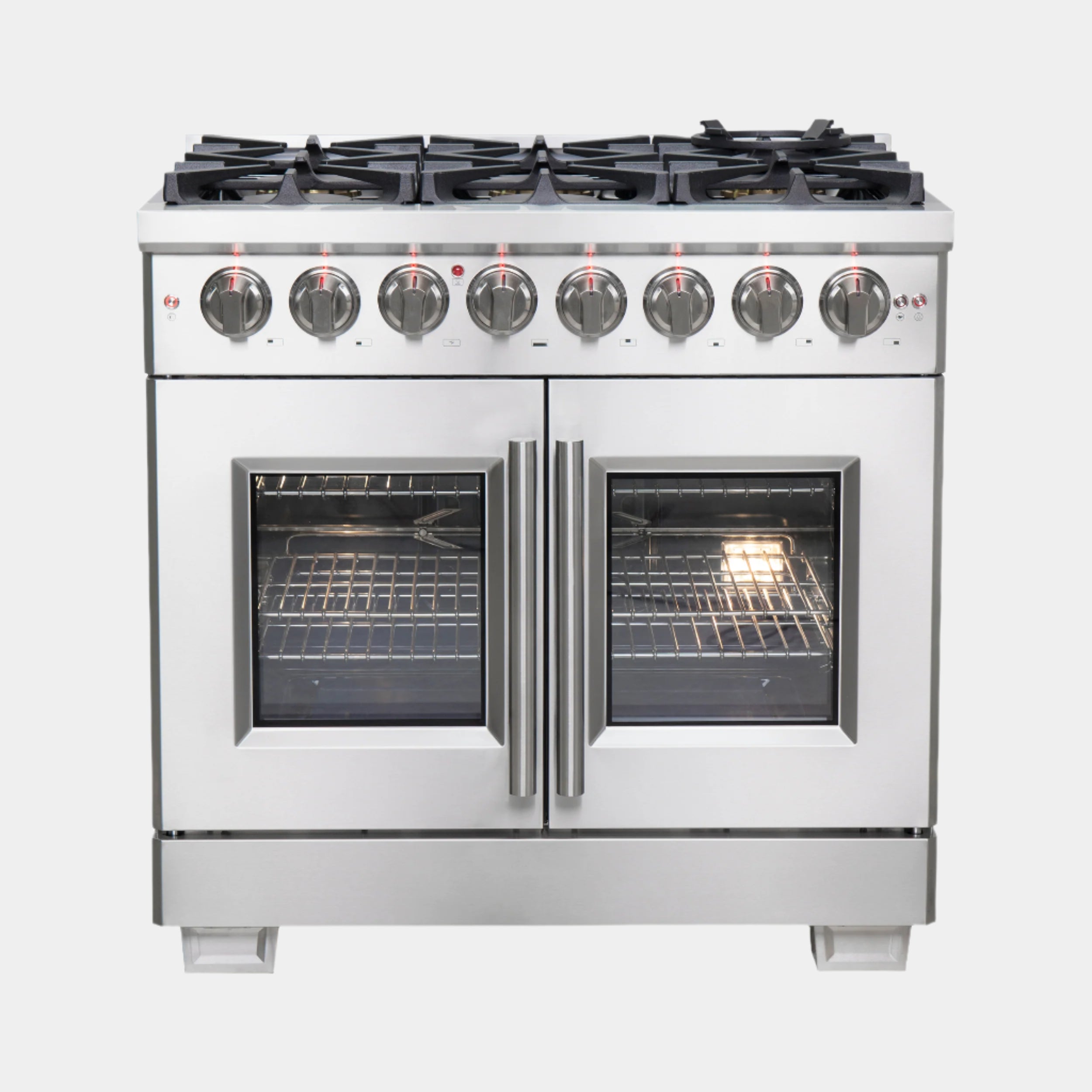 Forno Capriasca 36-Inch Freestanding French Door Dual Fuel Range, 6 Burners, True Convection Oven