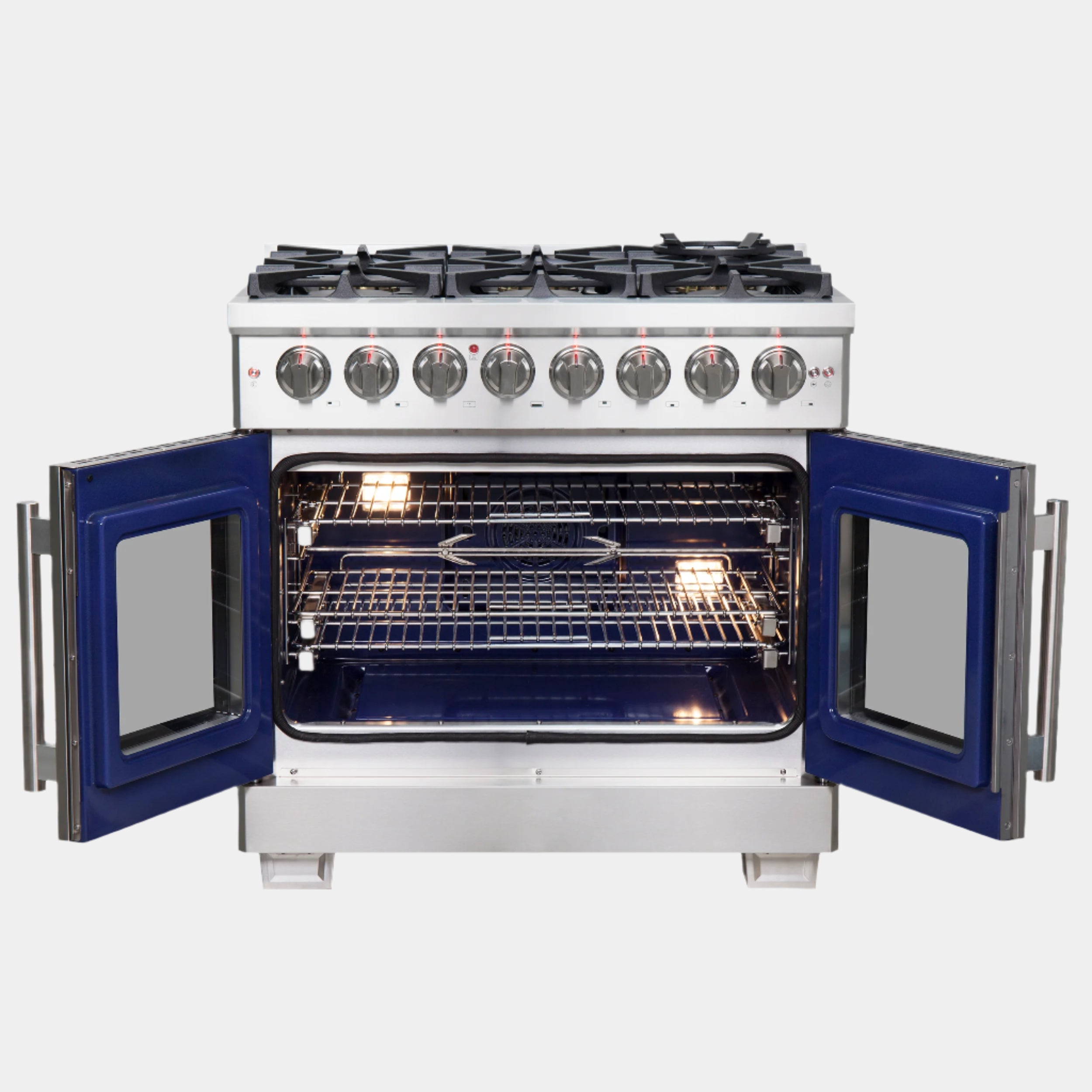 Forno Capriasca 36-Inch Freestanding French Door Dual Fuel Range, 6 Burners, True Convection Oven