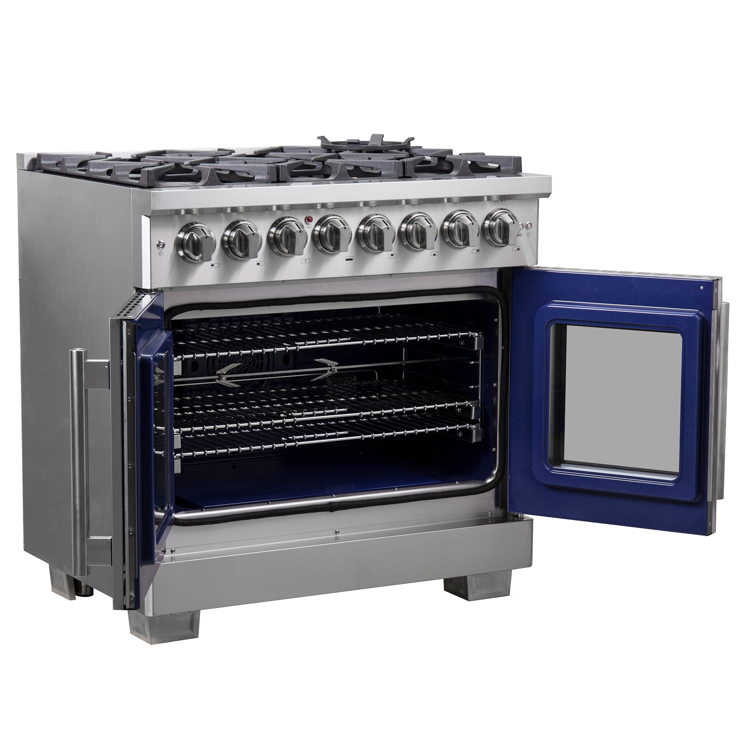 Forno Capriasca 36 in. 5.36 cu. ft. 6-Burner Stainless Steel French Door Dual Fuel Range with Brass Burners | FFSGS6387-36