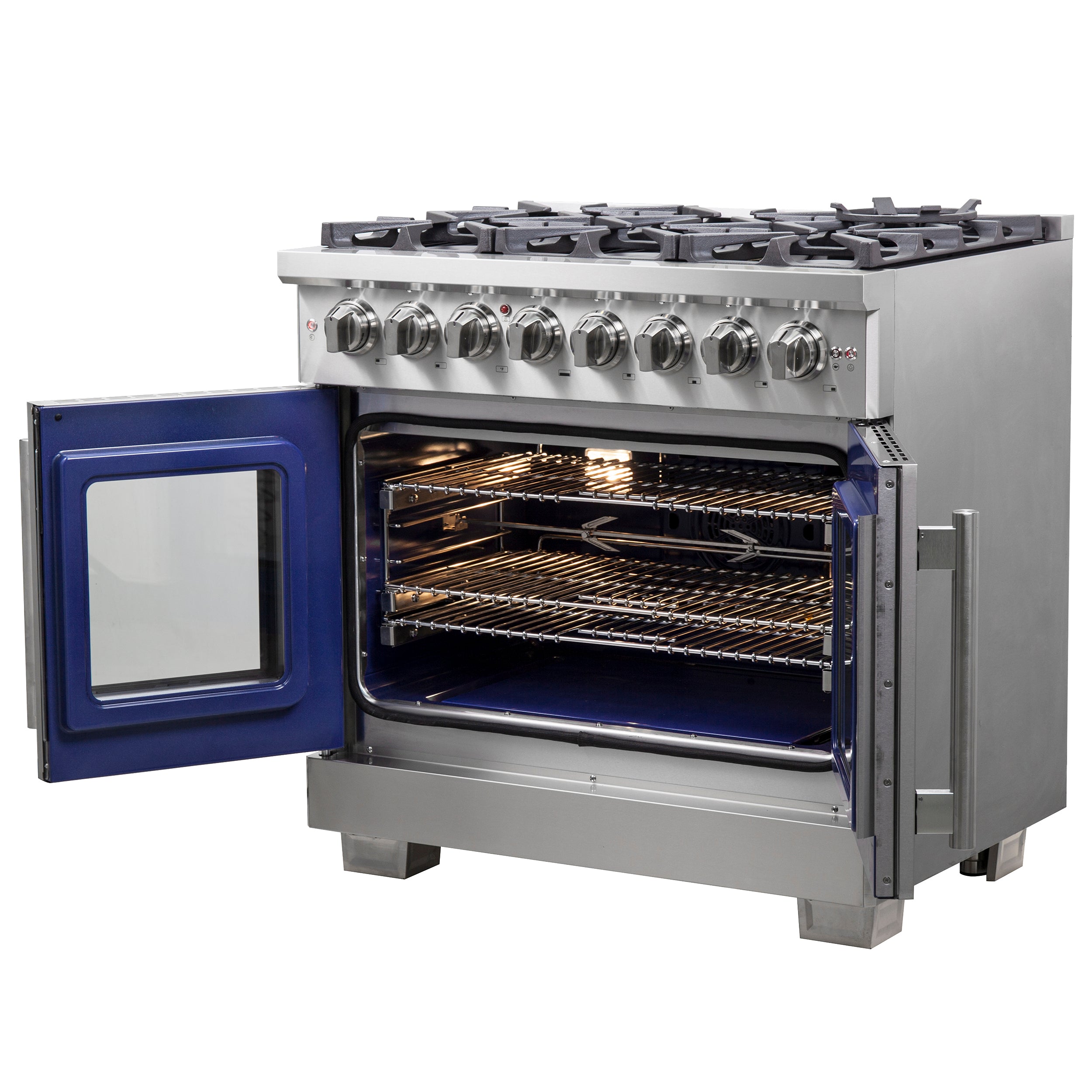 Forno Capriasca 36 in. 5.36 cu. ft. 6-Burner Stainless Steel French Door Dual Fuel Range with Brass Burners | FFSGS6387-36