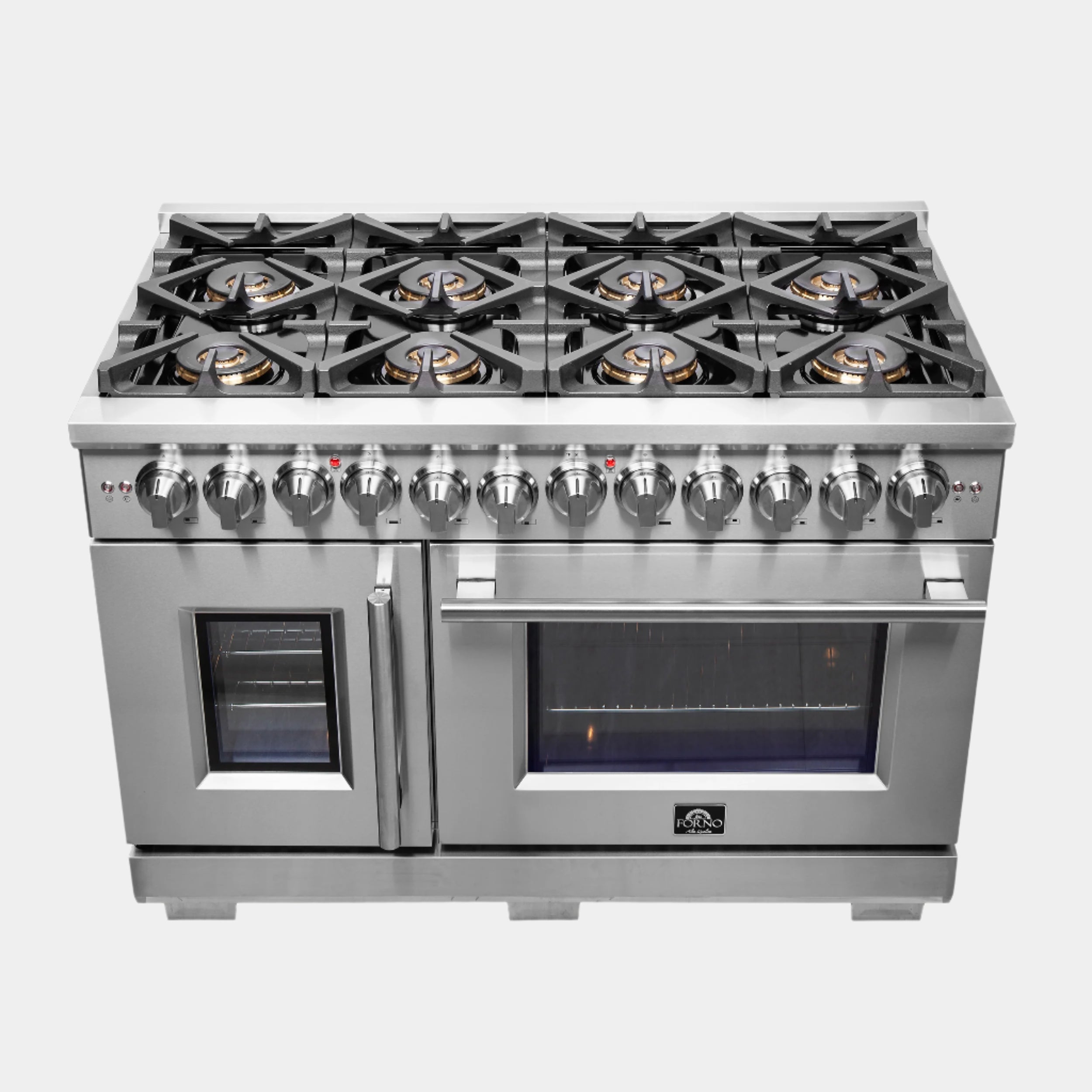 Forno Capriasca 48 in. 6.58 cu. ft. 8-Burner Stainless Steel French Door Dual Fuel Range with Brass Burners | FFSGS6387-48