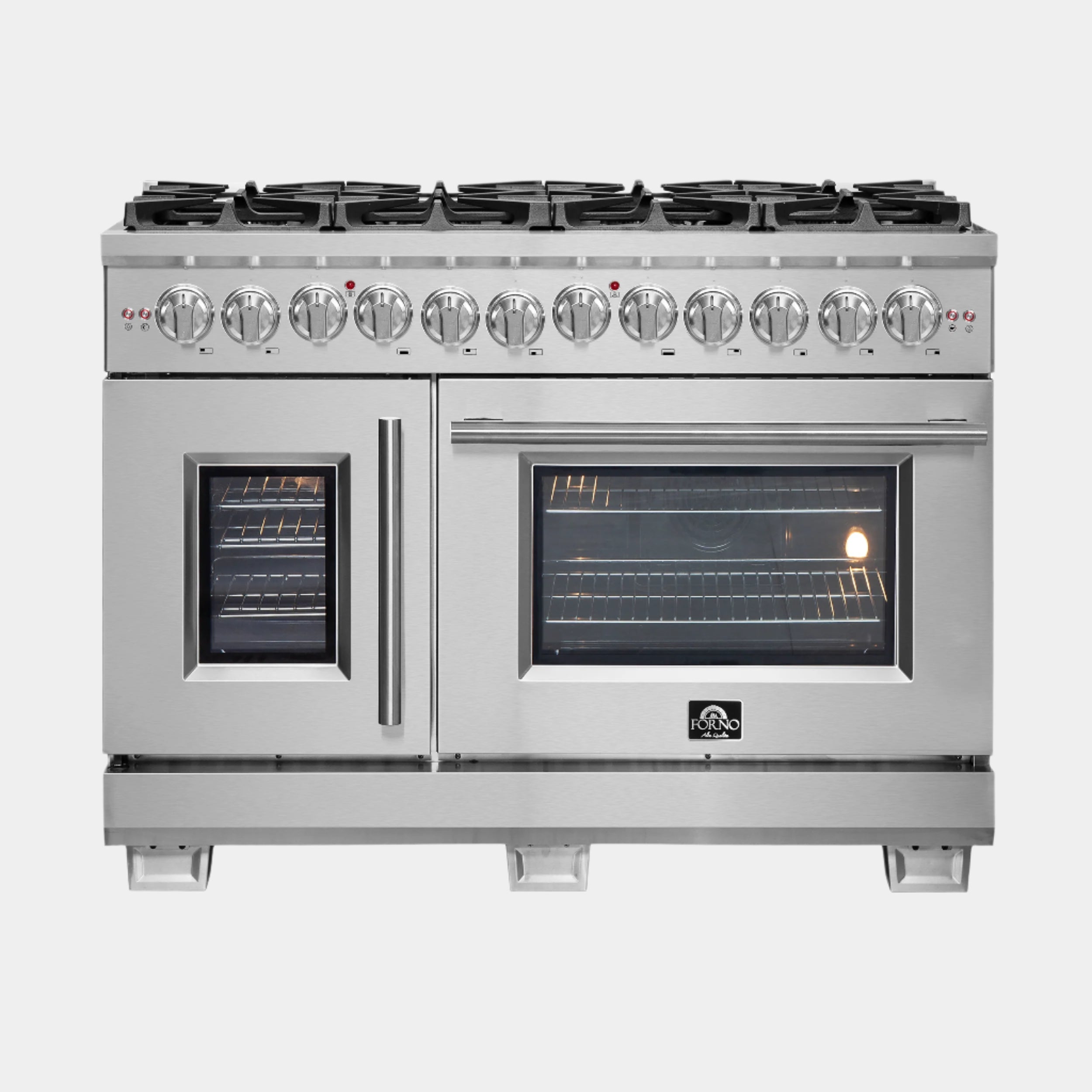 Forno Capriasca 48-Inch Freestanding French Door Dual Fuel Range, 8 Burners, True Convection Oven