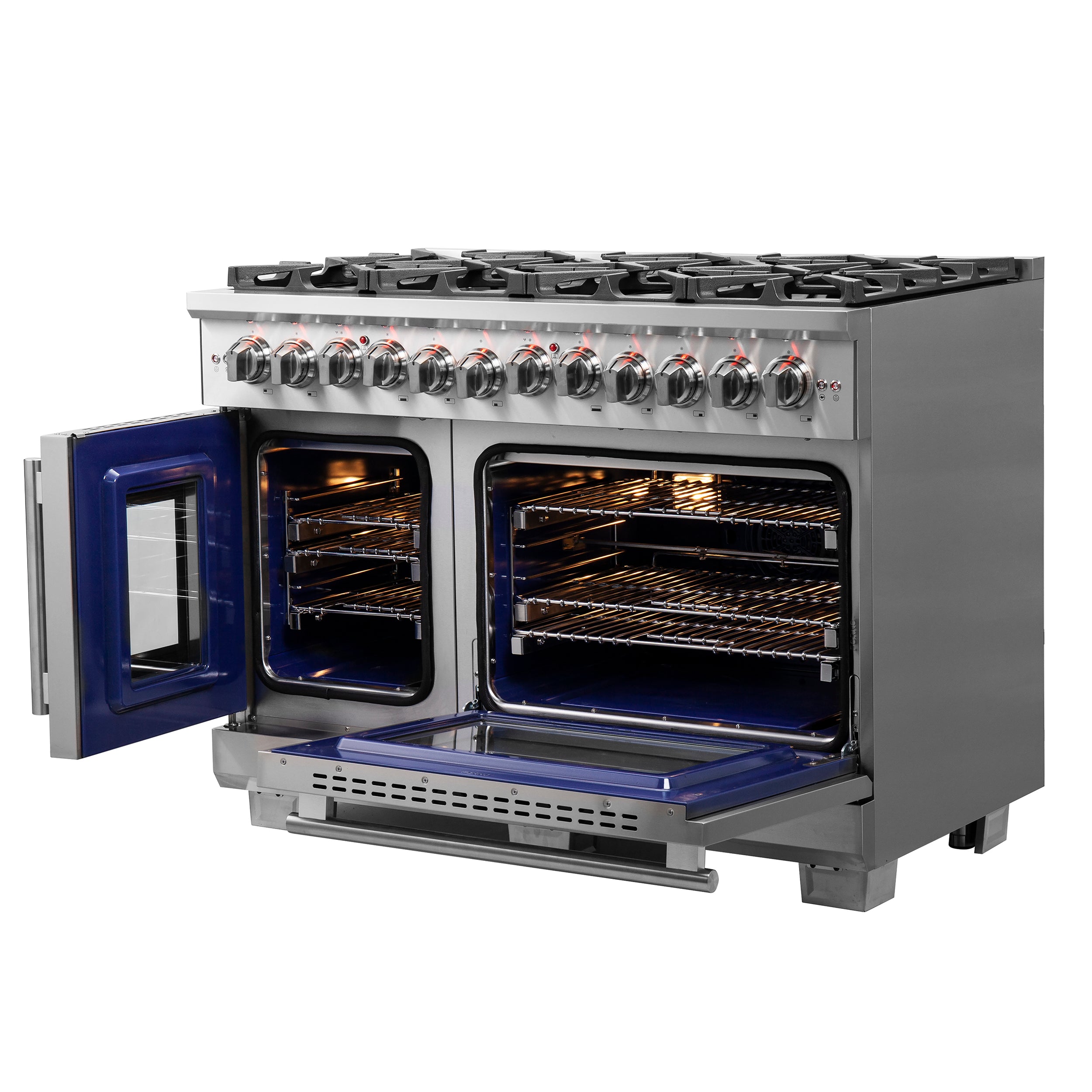 Forno Capriasca 48-Inch Freestanding French Door Dual Fuel Range, 8 Burners, True Convection Oven