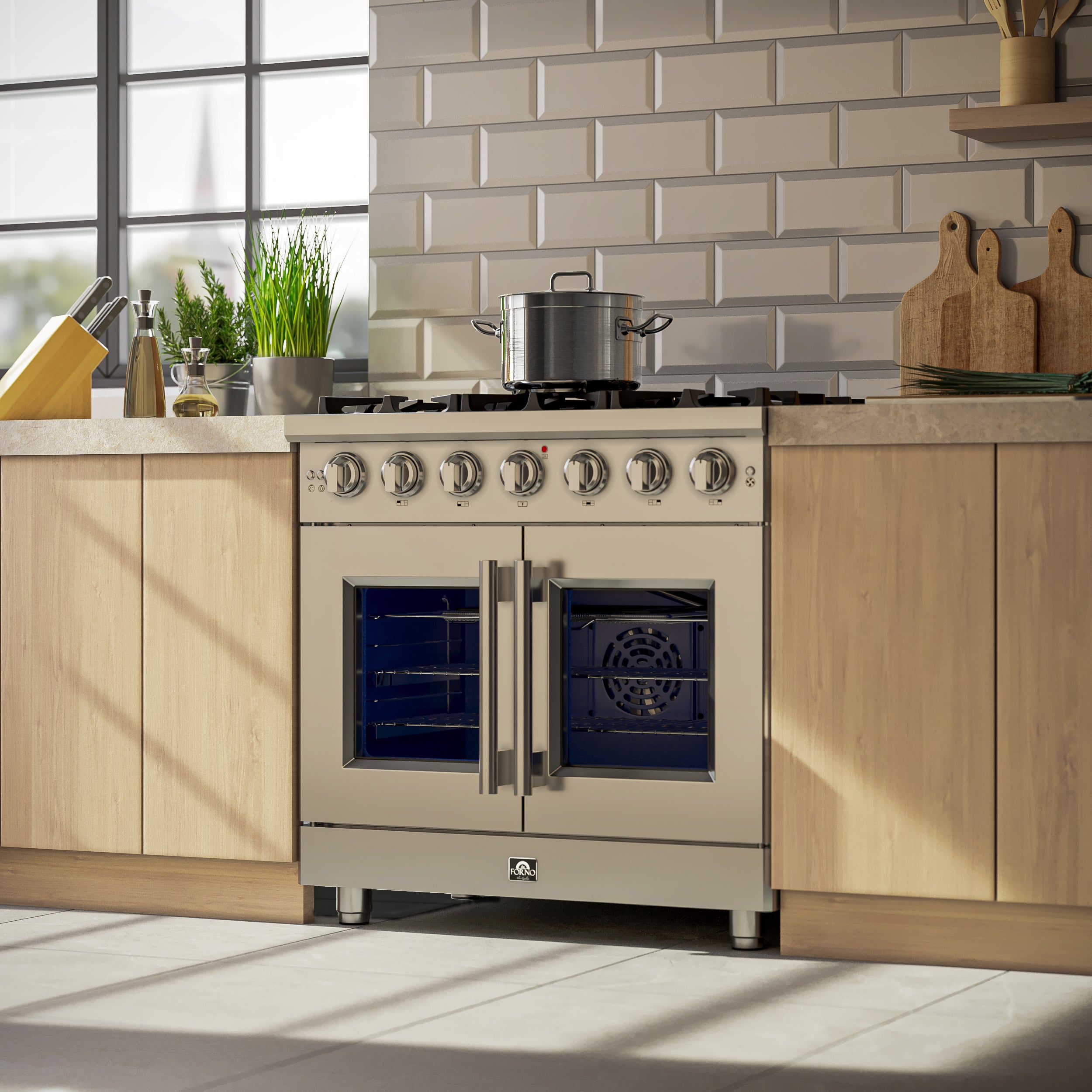 Forno Massimo 36 in. 5.36 cu. ft. 6-Burner Stainless Steel French Door Gas Range | FFSGS6439-36