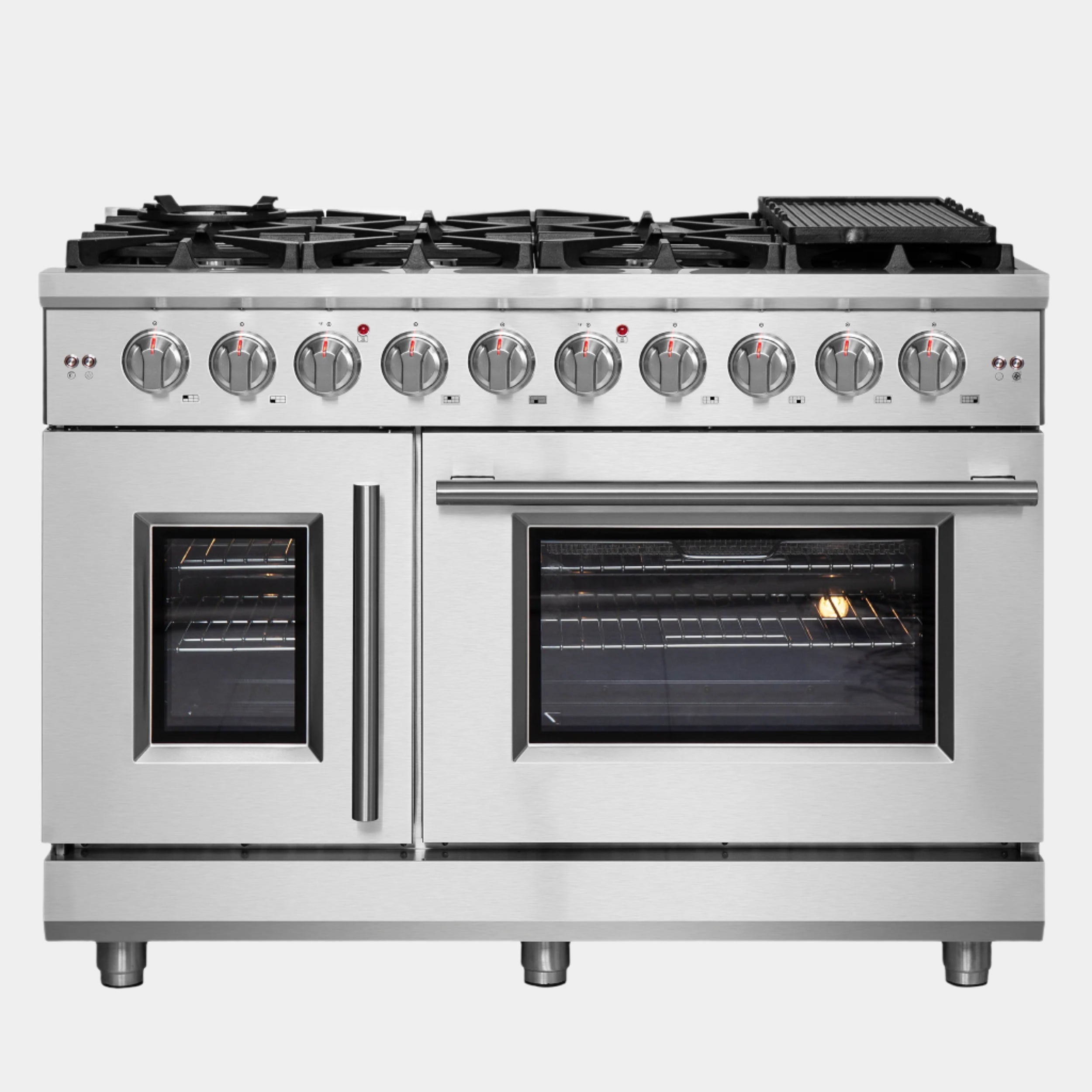 Forno Massimo 48 in. 6.58 cu. ft. 8-Burner Stainless Steel French Door Gas Range with Brass Burners | FFSGS6439-48