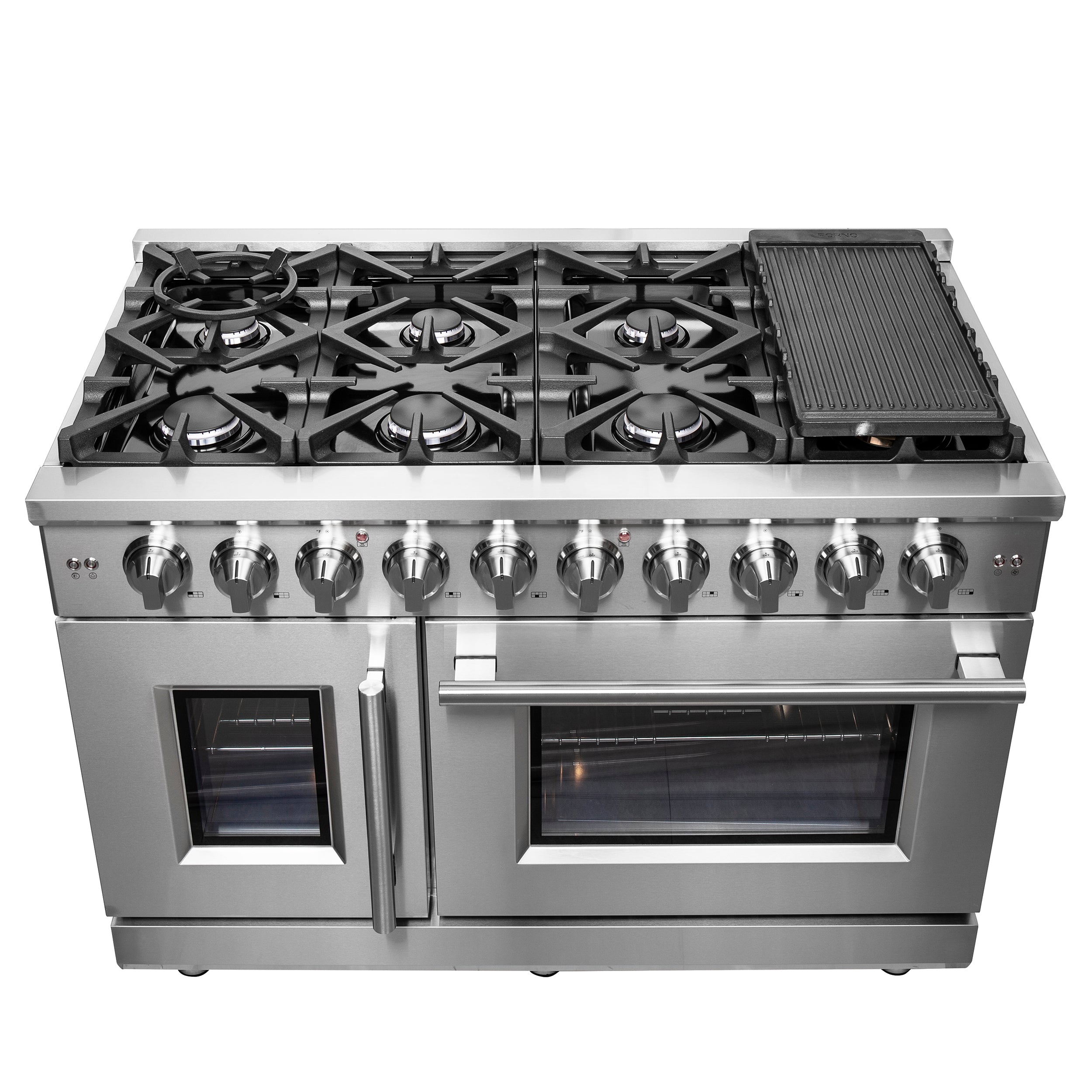 Forno Massimo 48 in. 6.58 cu. ft. 8-Burner Stainless Steel French Door Gas Range with Brass Burners | FFSGS6439-48