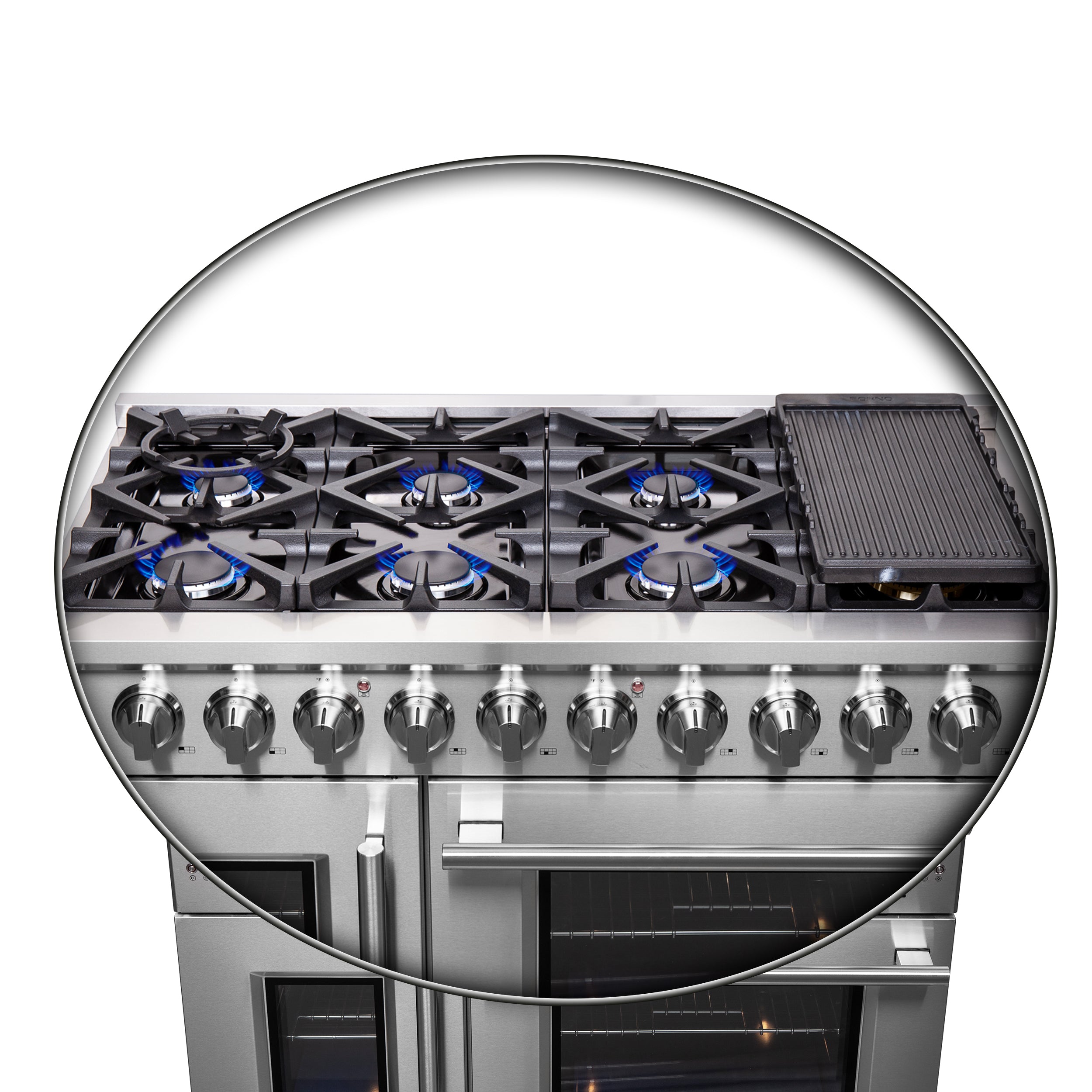 Forno Massimo 48 in. 6.58 cu. ft. 8-Burner Stainless Steel French Door Gas Range with Brass Burners | FFSGS6439-48