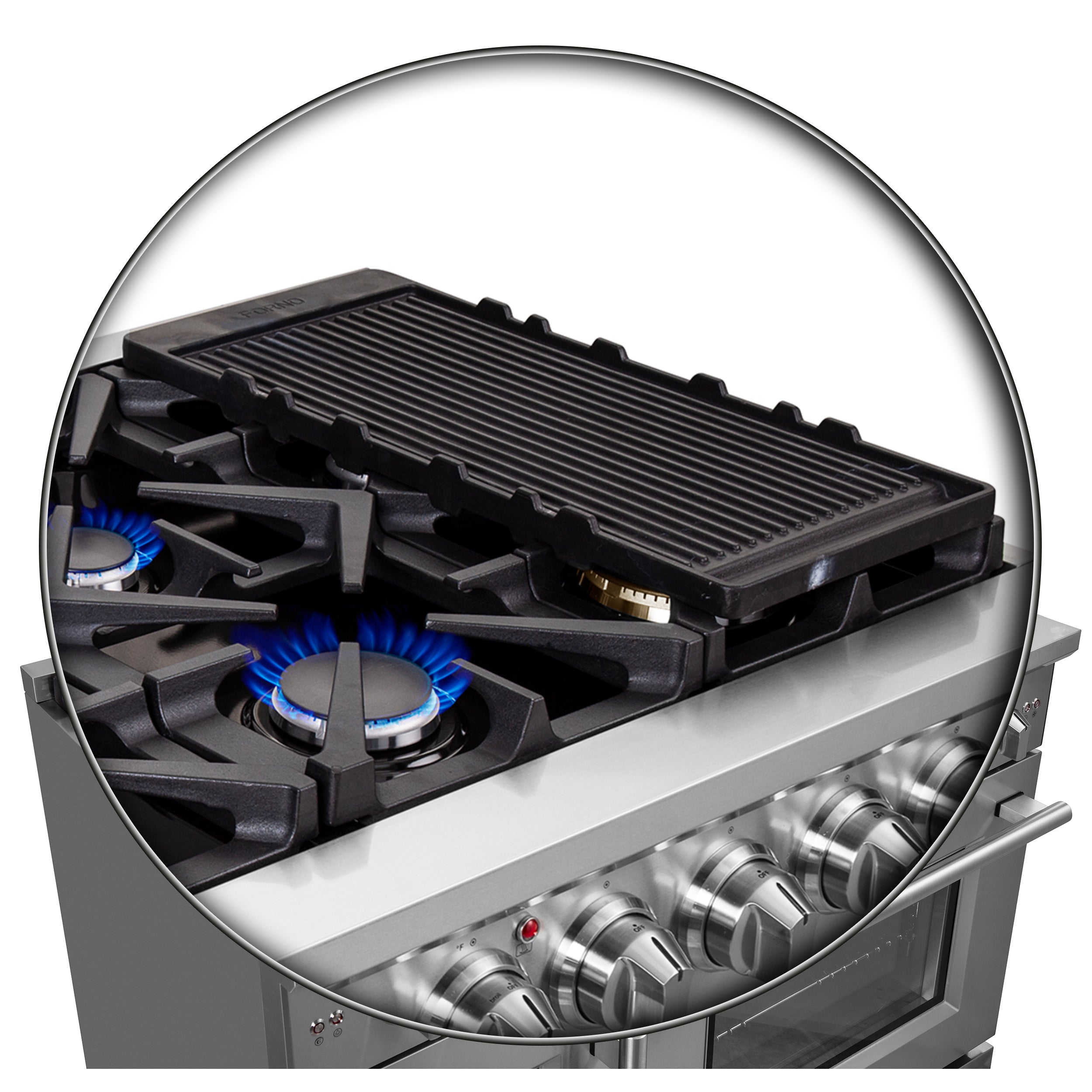 Forno Massimo 48 in. 6.58 cu. ft. 8-Burner Stainless Steel French Door Gas Range with Brass Burners | FFSGS6439-48