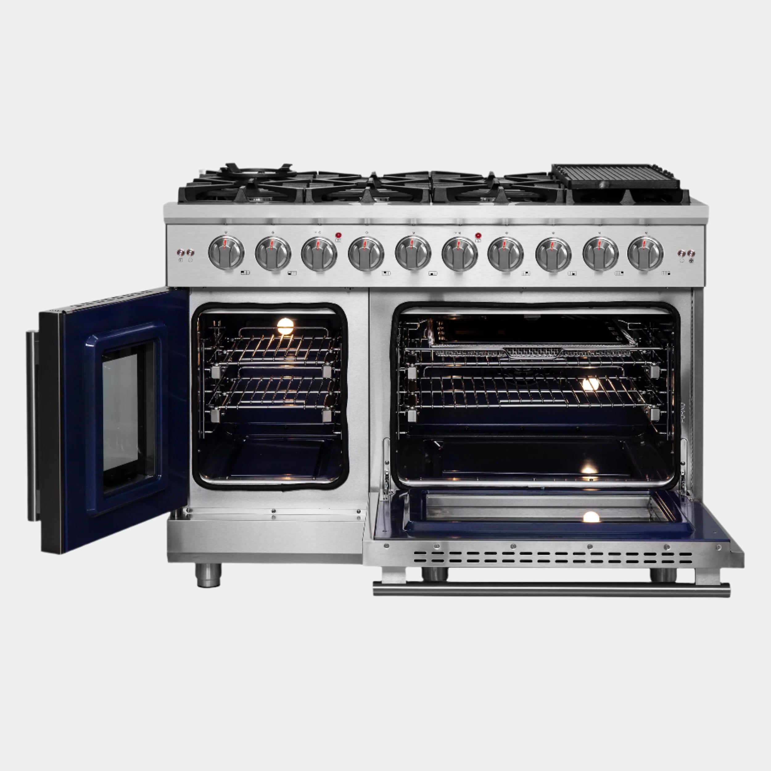 Forno Massimo 48 in. 6.58 cu. ft. 8-Burner Stainless Steel French Door Gas Range with Brass Burners | FFSGS6439-48