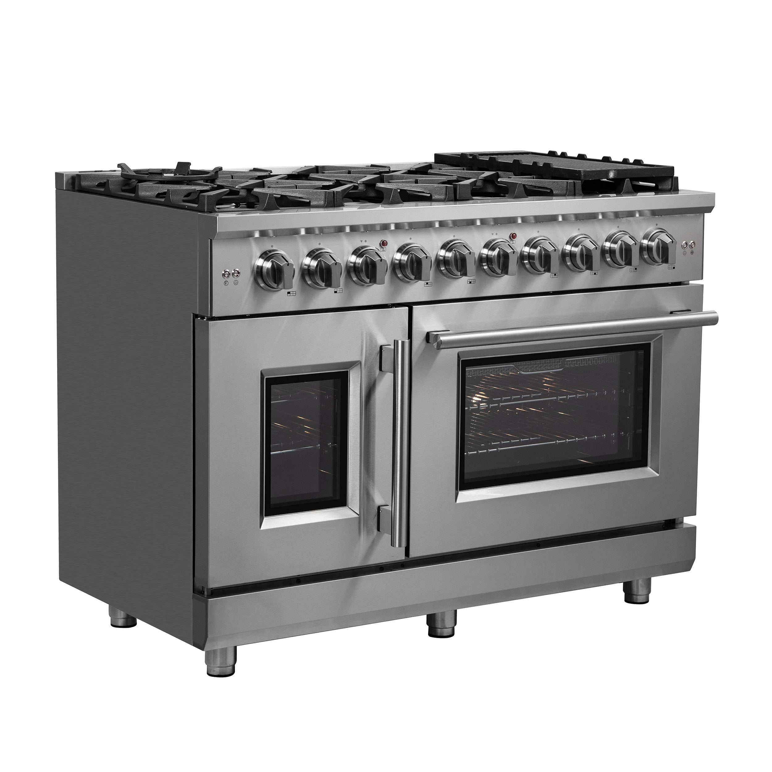 Forno Massimo 48 in. 6.58 cu. ft. 8-Burner Stainless Steel French Door Gas Range with Brass Burners | FFSGS6439-48