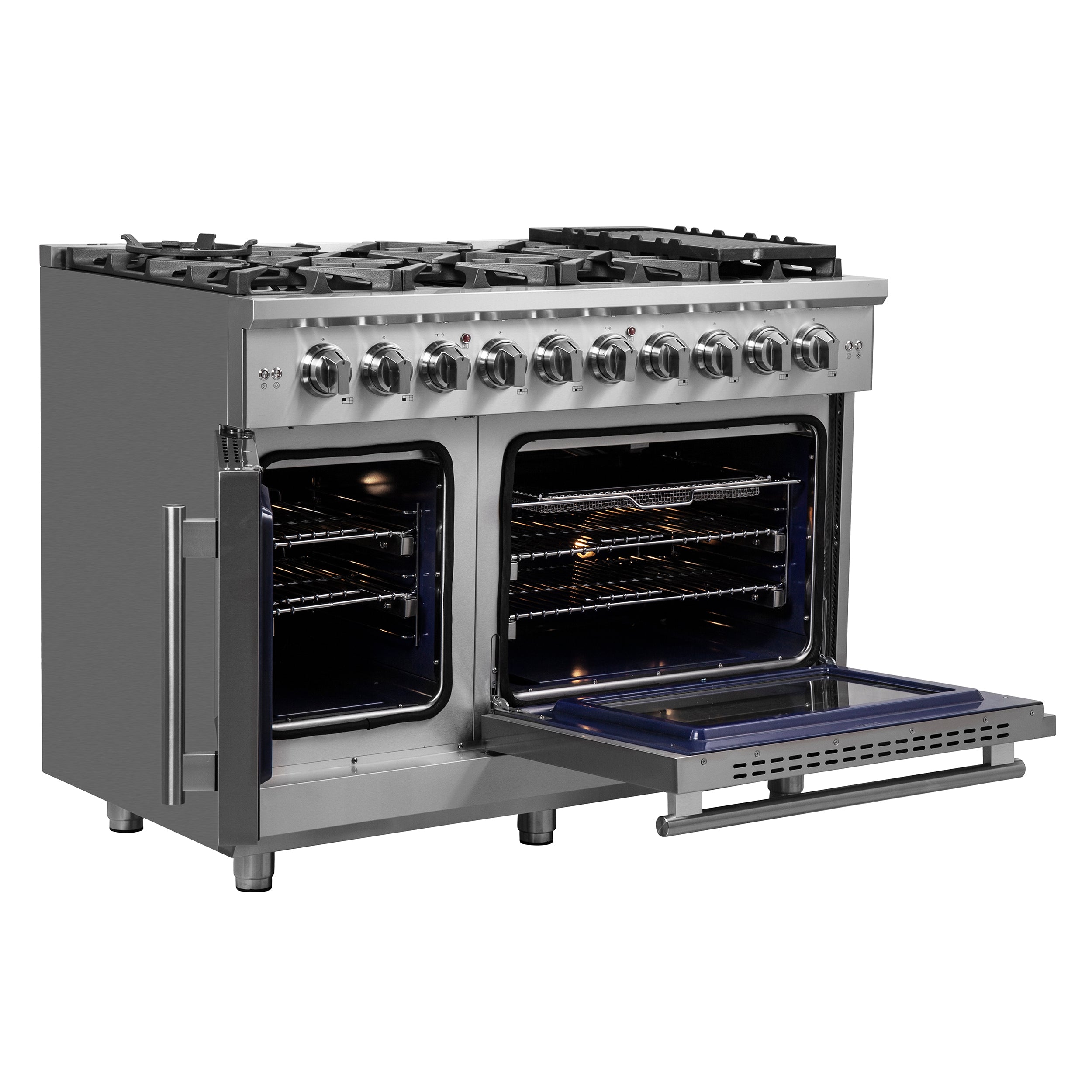 Forno Massimo 48 in. 6.58 cu. ft. 8-Burner Stainless Steel French Door Gas Range with Brass Burners | FFSGS6439-48