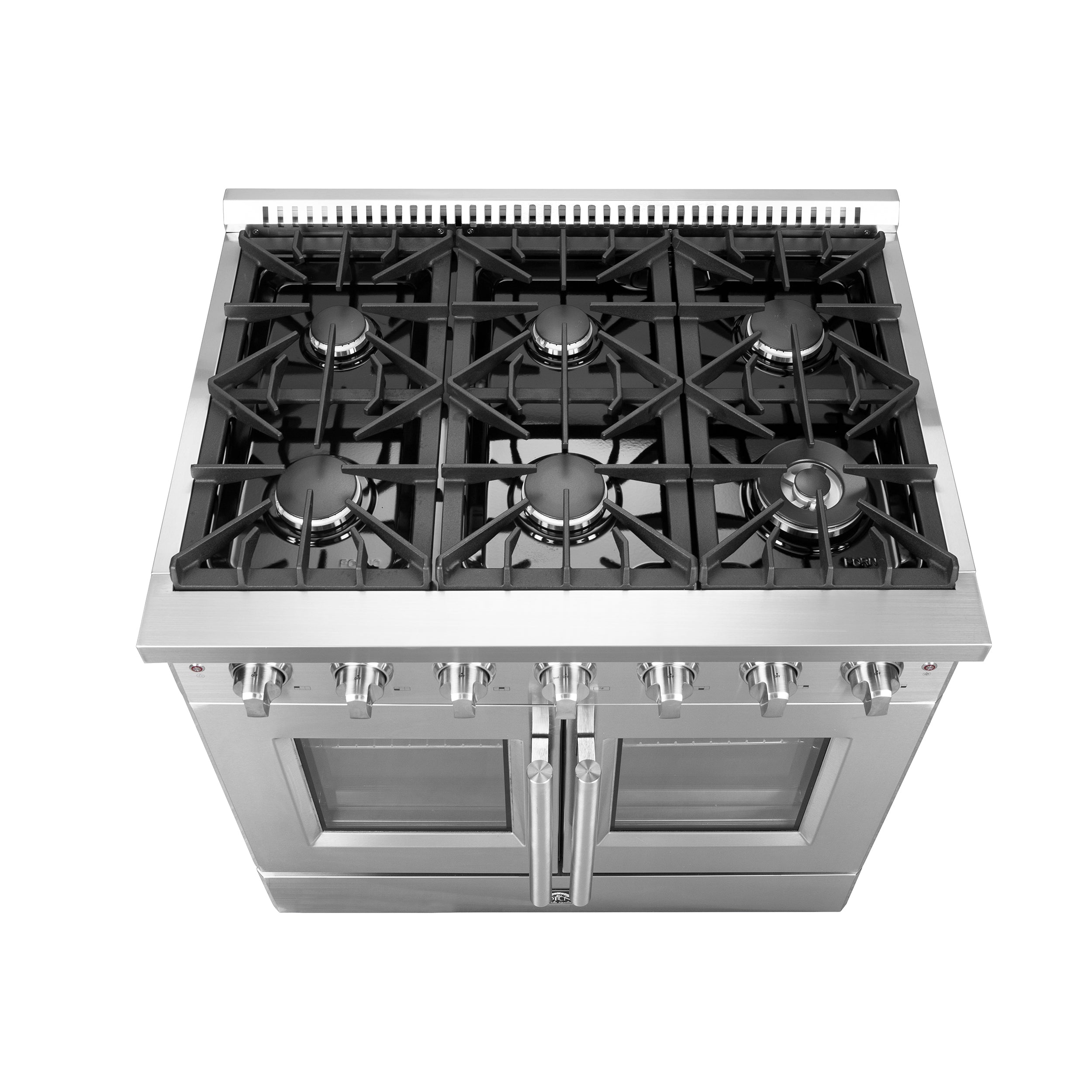 Forno Galiano 36-Inch Freestanding French Door Gas Range, 6 Burners, Convection Oven, Energy Efficient