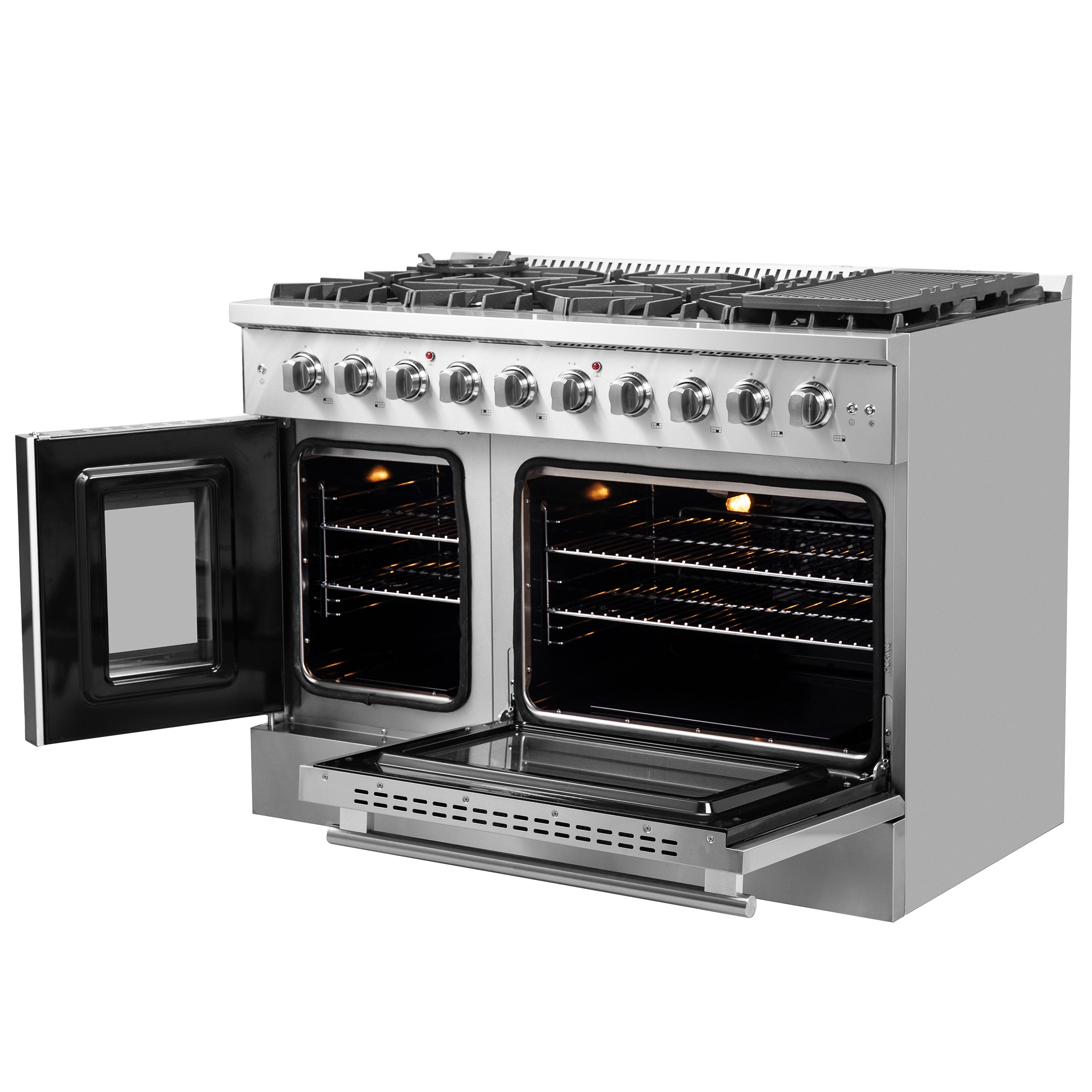 Forno Galiano 48 in. 6.58 cu. ft. 8-Burner Stainless Steel French Door Gas Range | FFSGS6444-48