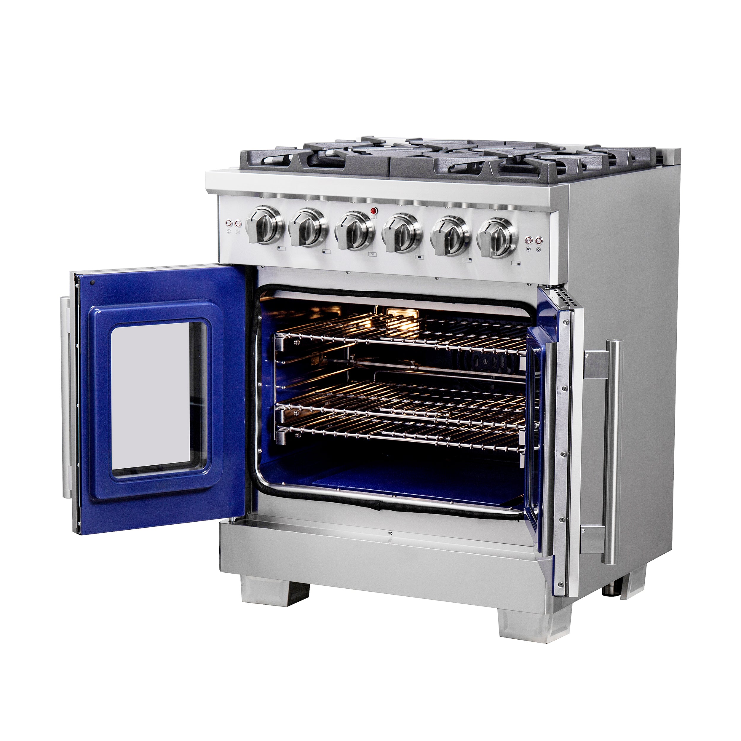 Forno Capriasca 30 in. 4.32 cu. ft. 5-Burner Stainless Steel French Door Gas Range with Brass Burners | FFSGS6460-30