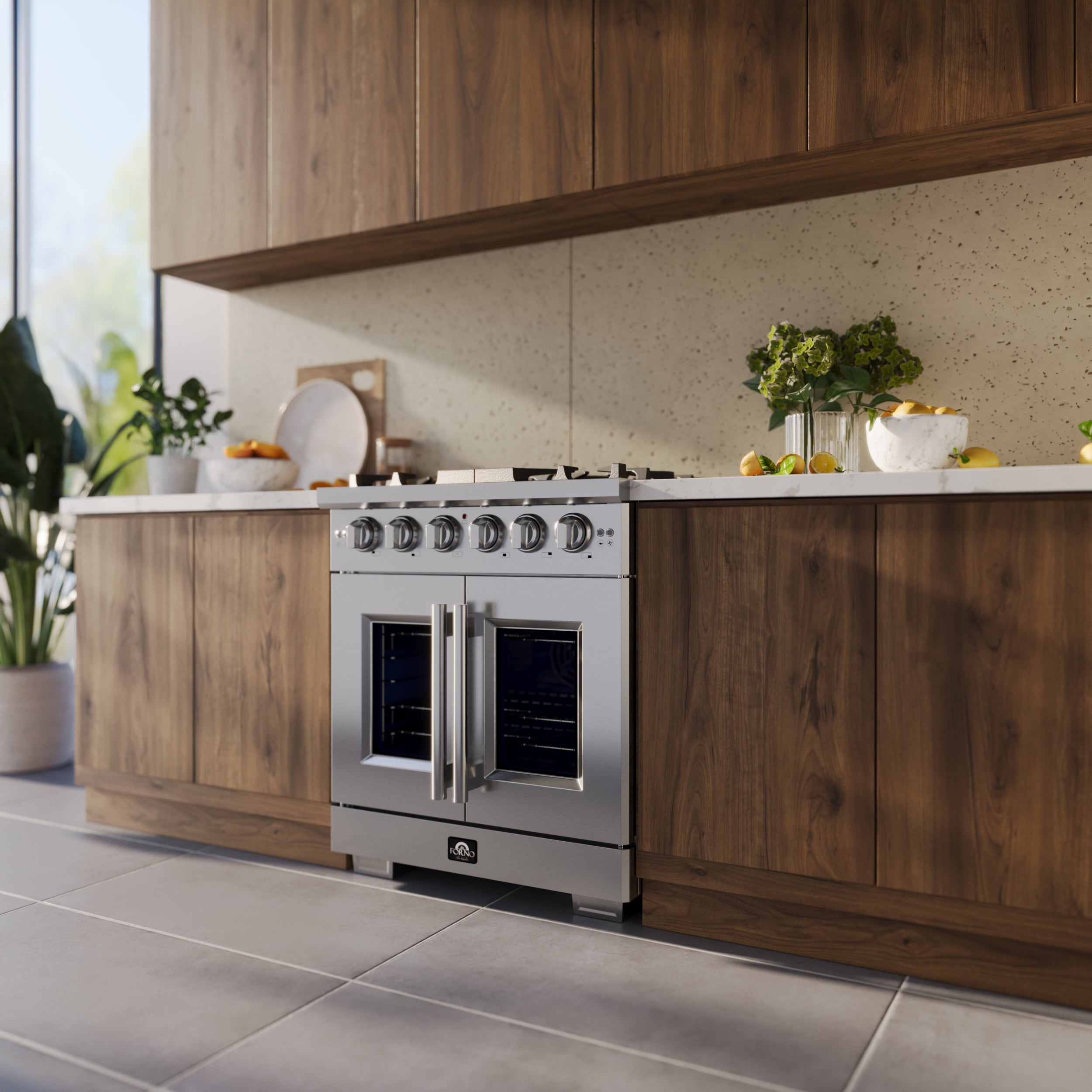 Forno Capriasca 30 in. 4.32 cu. ft. 5-Burner Stainless Steel French Door Gas Range with Brass Burners | FFSGS6460-30