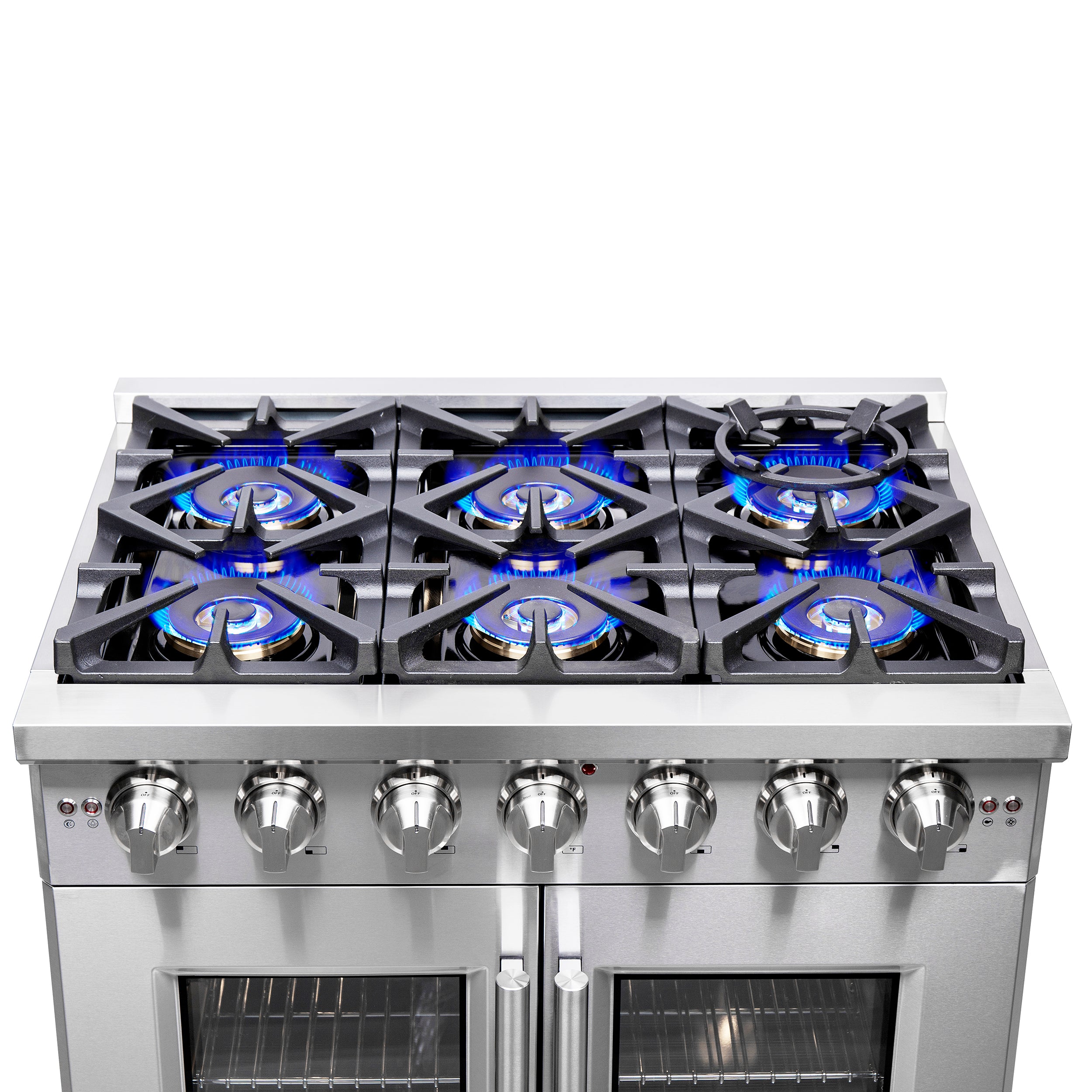 Forno Capriasca 36 in. 5.36 cu. ft. 6-Burner Stainless Steel French Door Gas Range with Brass Burners | FFSGS6460-36