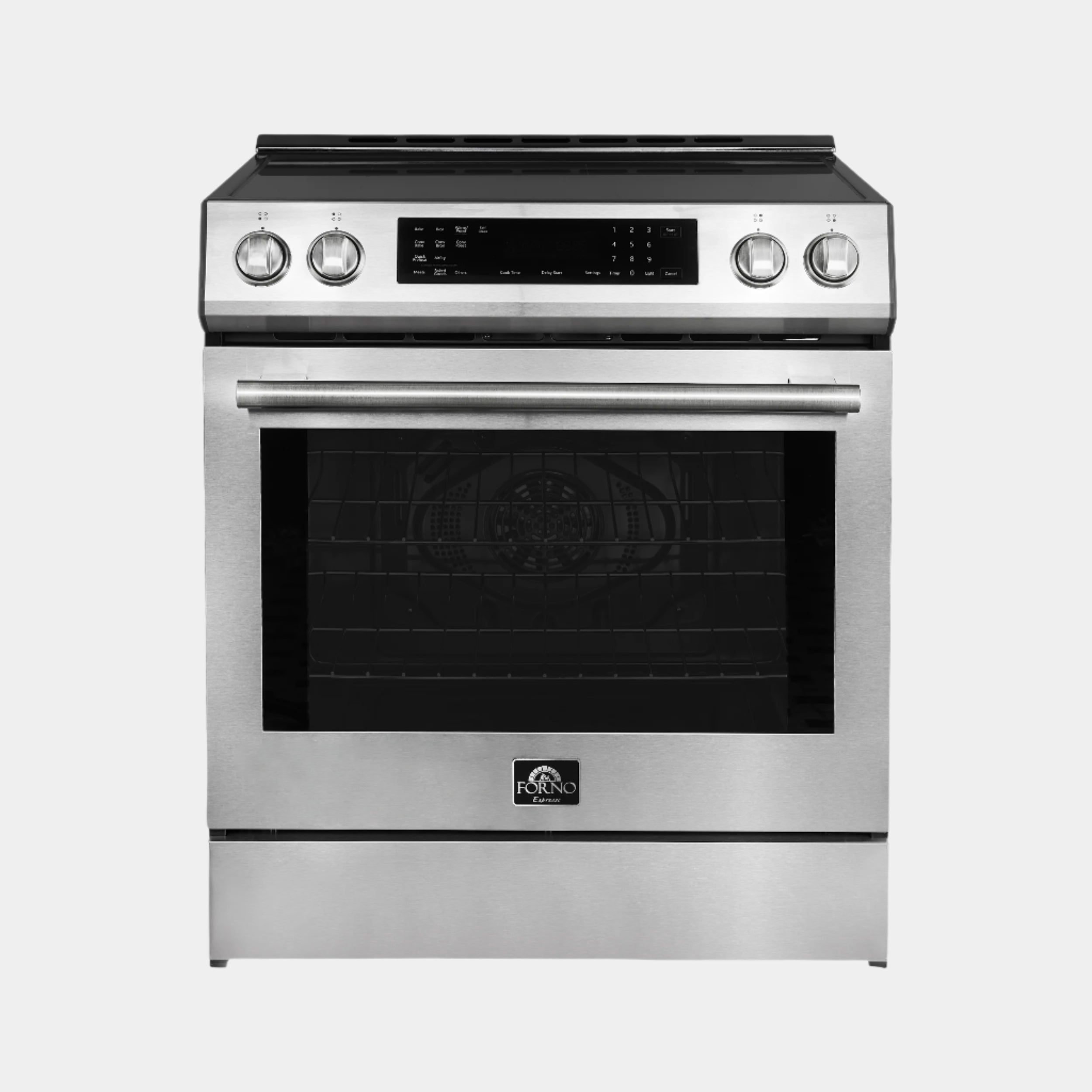 Forno Donatello Espresso 30-Inch Slide-In Stainless Steel Induction Range, Convection Oven, 5 Cooking Zones, Touch Control Panel
