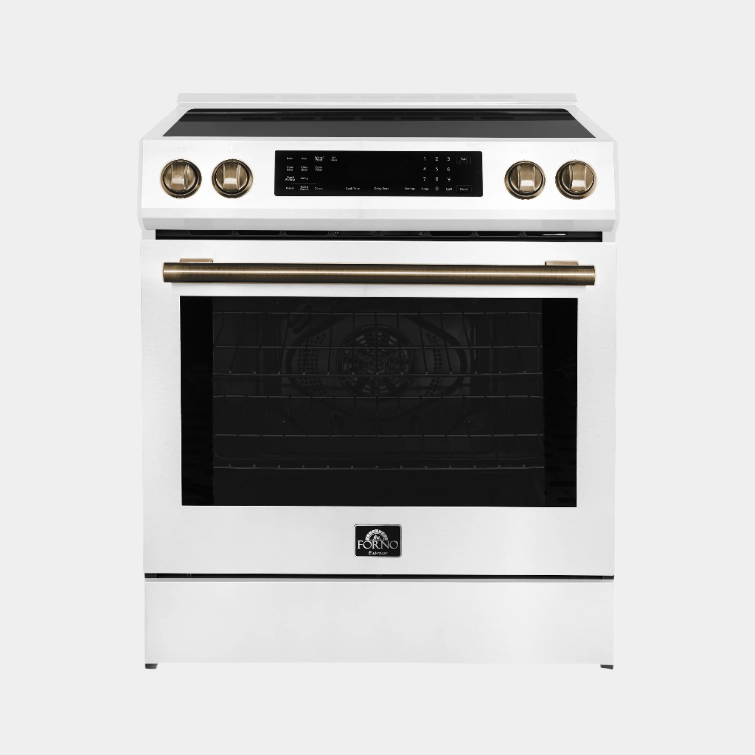 Forno Donatello Espresso 30-Inch Slide-In White Induction Range, Convection Oven, 5 Cooking Zones, Touch Control Panel