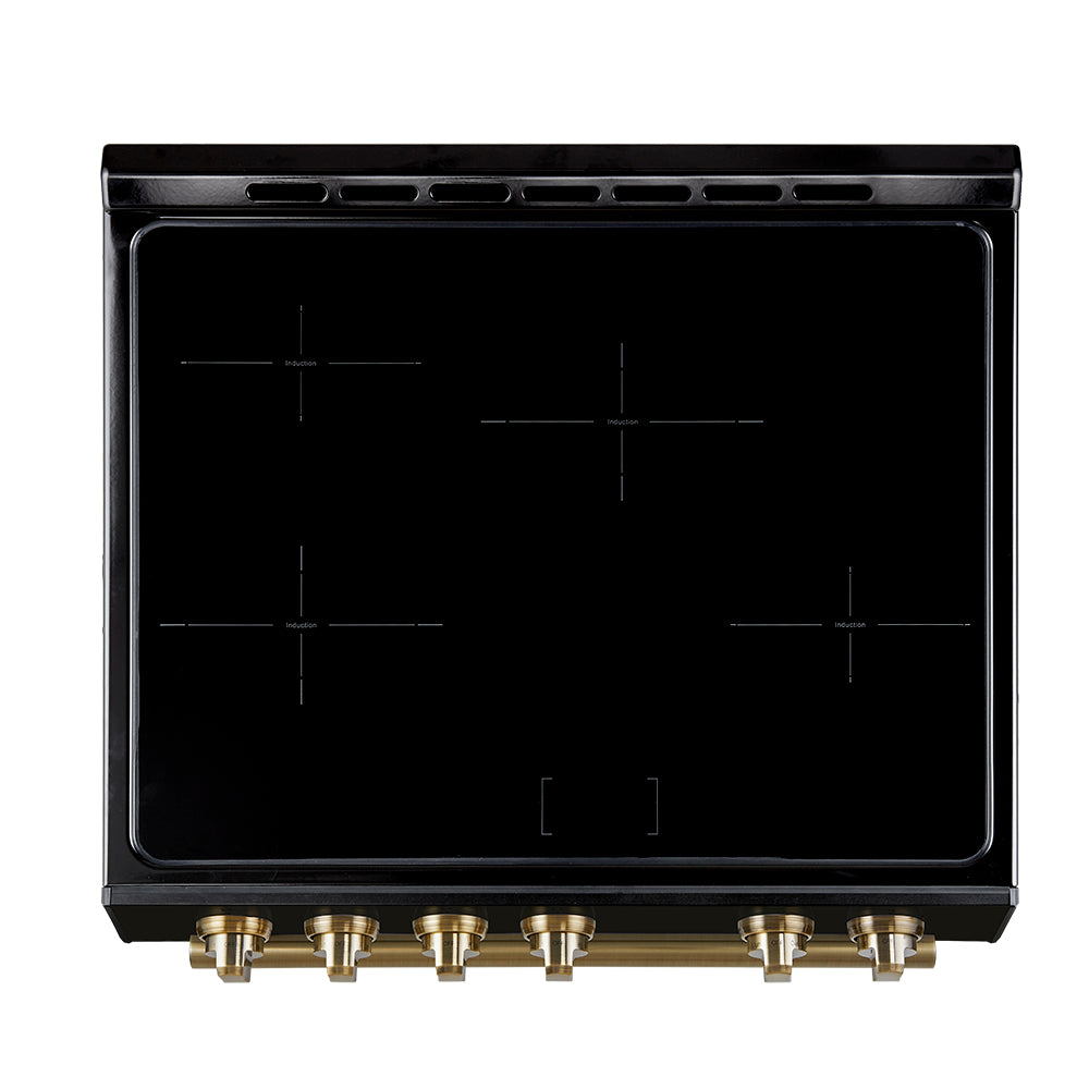 Forno Espresso Leonardo 30 in. 5 cu. ft. 4-Burner Black Induction Range with Antique Brass Accents | FFSIN0982-30BLK