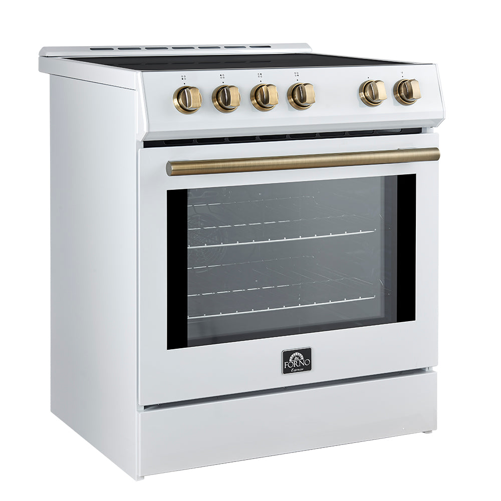 Forno Espresso Leonardo 30 in. 5 cu. ft. 4-Burner White Induction Range with Antique Brass Accents | FFSIN0982-30WHT