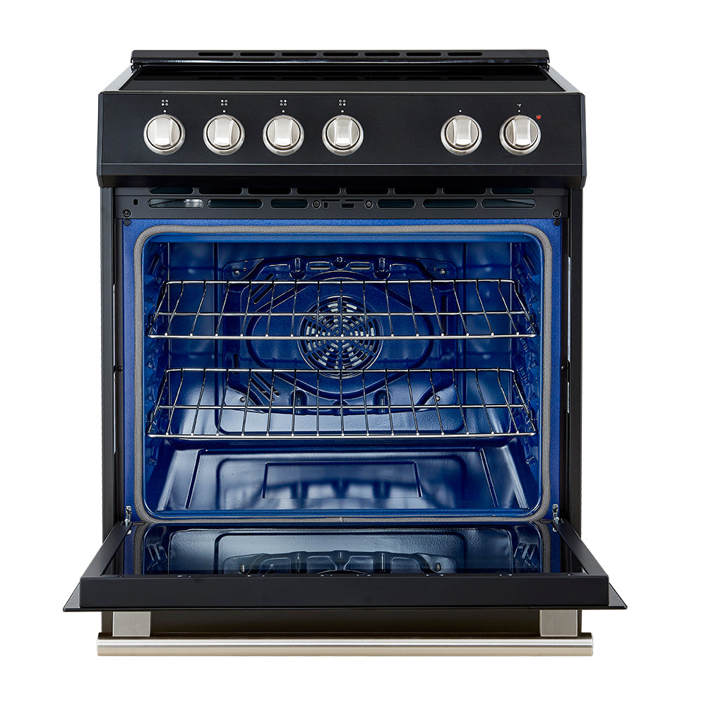 Forno Espresso Leonardo 30 in. 5 cu. ft. 4-Burner Black Induction Range with Antique Brass Accents | FFSIN0982-30BLK
