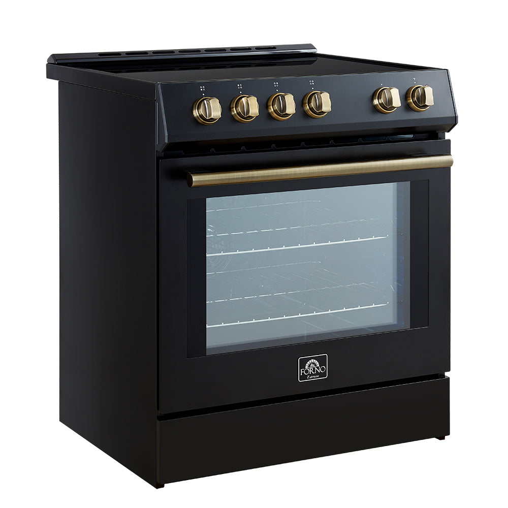 Forno Espresso Leonardo 30 in. 5 cu. ft. 4-Burner Black Induction Range with Antique Brass Accents | FFSIN0982-30BLK