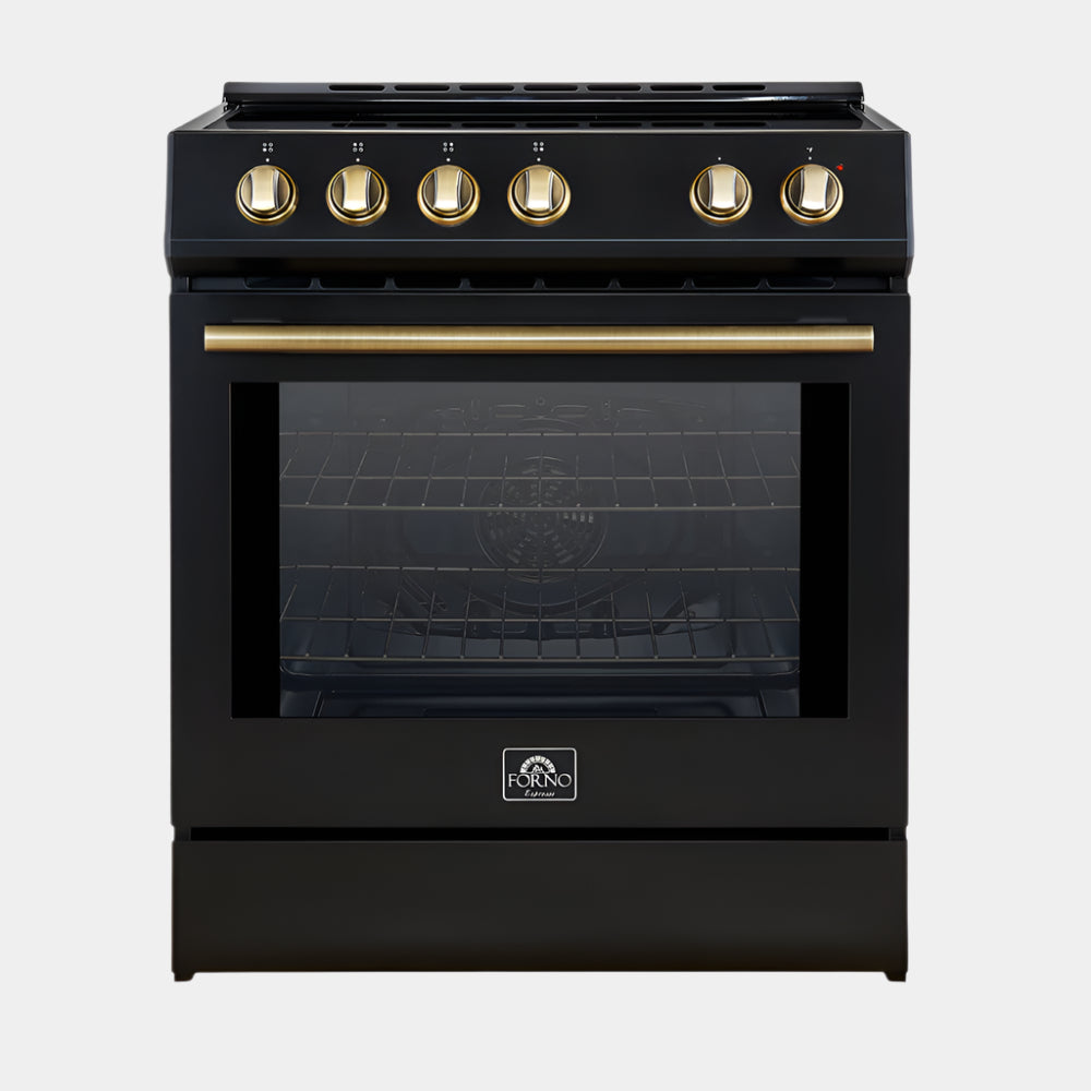 Forno Leonardo Espresso 30-Inch Slide-In Black Induction Range, Convection Oven, 5 Cooking Zones, Touch Control Panel