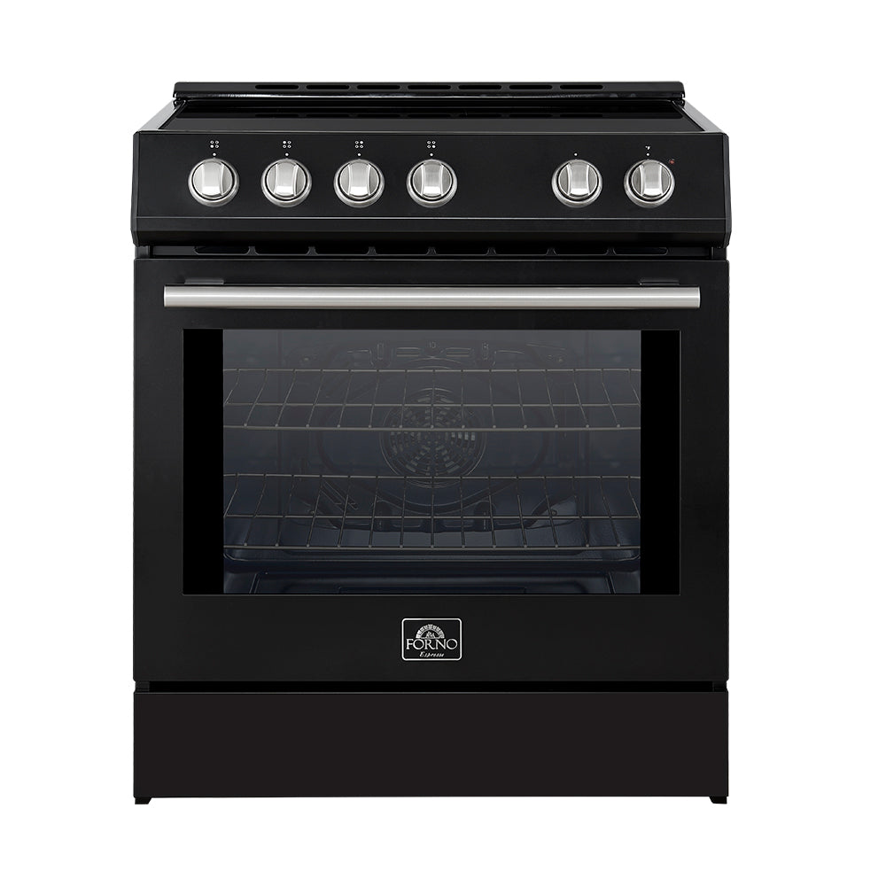 Forno Espresso Leonardo 30 in. 5 cu. ft. 4-Burner Black Induction Range with Antique Brass Accents | FFSIN0982-30BLK