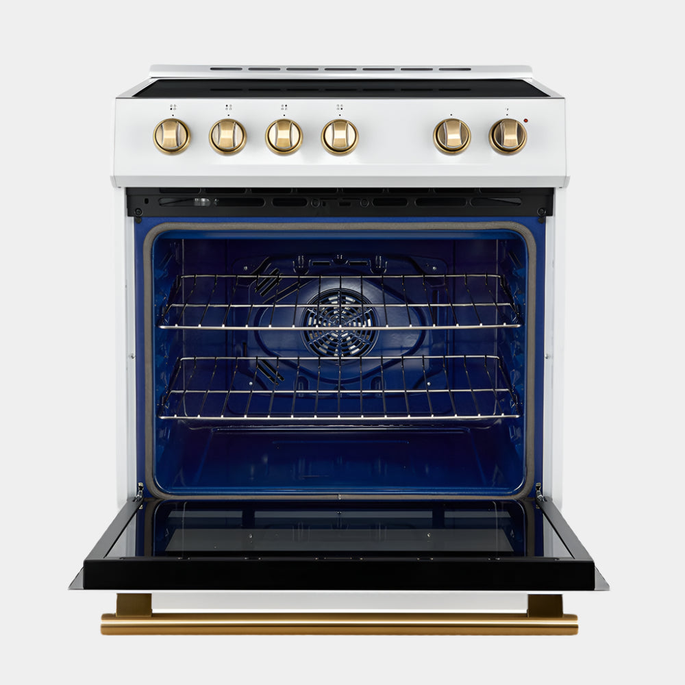 Forno Leonardo Espresso 30-Inch Slide-In White Induction Range, Convection Oven, 5 Cooking Zones, Touch Control Panel