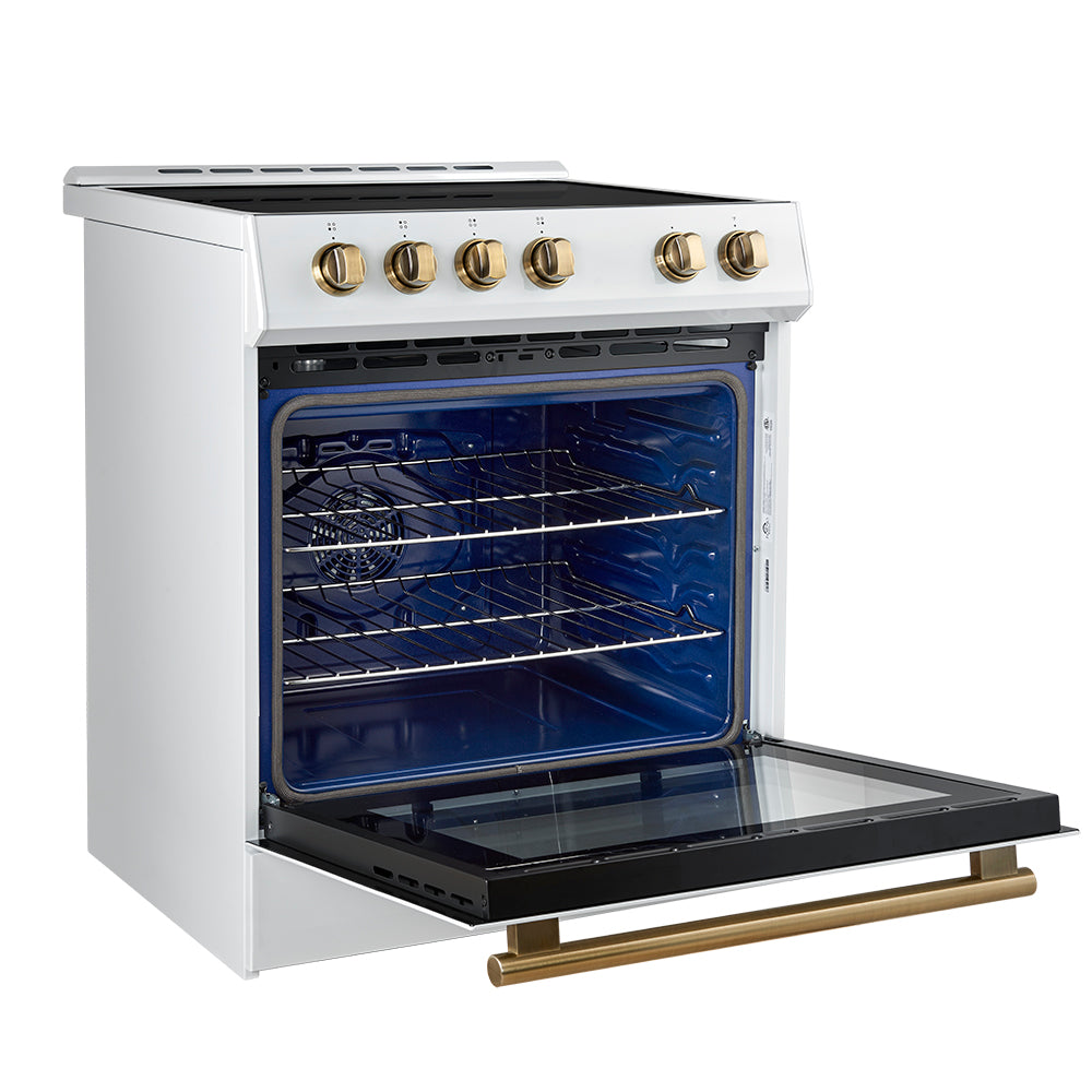 Forno Espresso Leonardo 30 in. 5 cu. ft. 4-Burner White Induction Range with Antique Brass Accents | FFSIN0982-30WHT