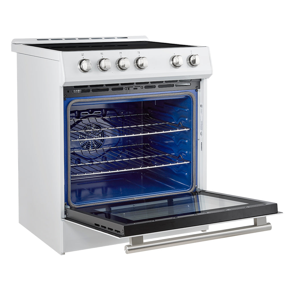 FORNO 2-Piece White Kitchen Bundle - 30" Induction Range and 31" Bottom Freezer Refrigerator