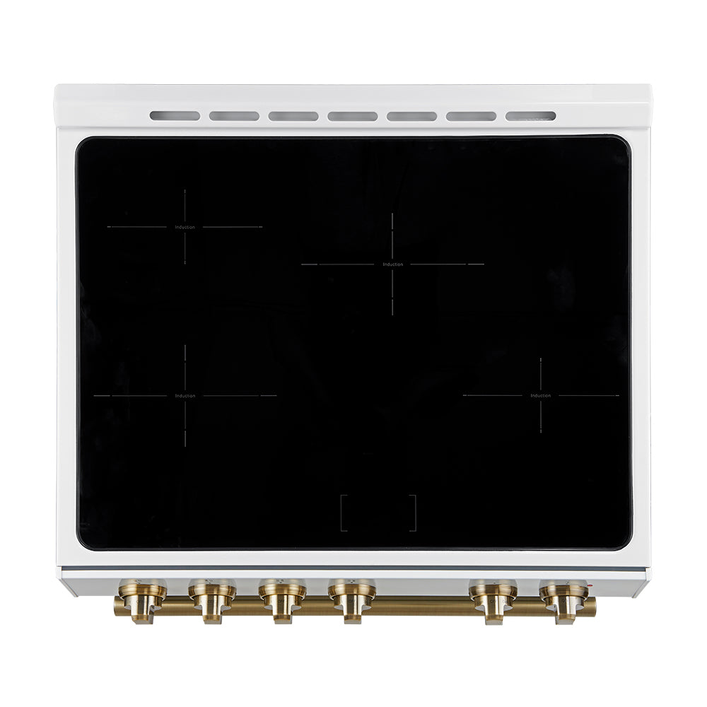 Forno Espresso Leonardo 30 in. 5 cu. ft. 4-Burner White Induction Range with Antique Brass Accents | FFSIN0982-30WHT