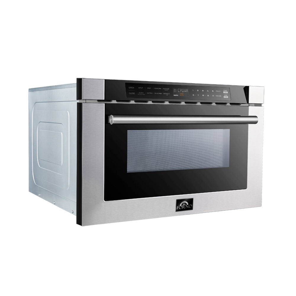 Forno Capoliveri 24-Inch Microwave Drawer, Stainless Steel, 1.2 cu.ft, 1500 Watts, Built-In, Touch Control LCD Display, Auto-Touch Open/Close, 11 Power Levels, Sensor Cooking