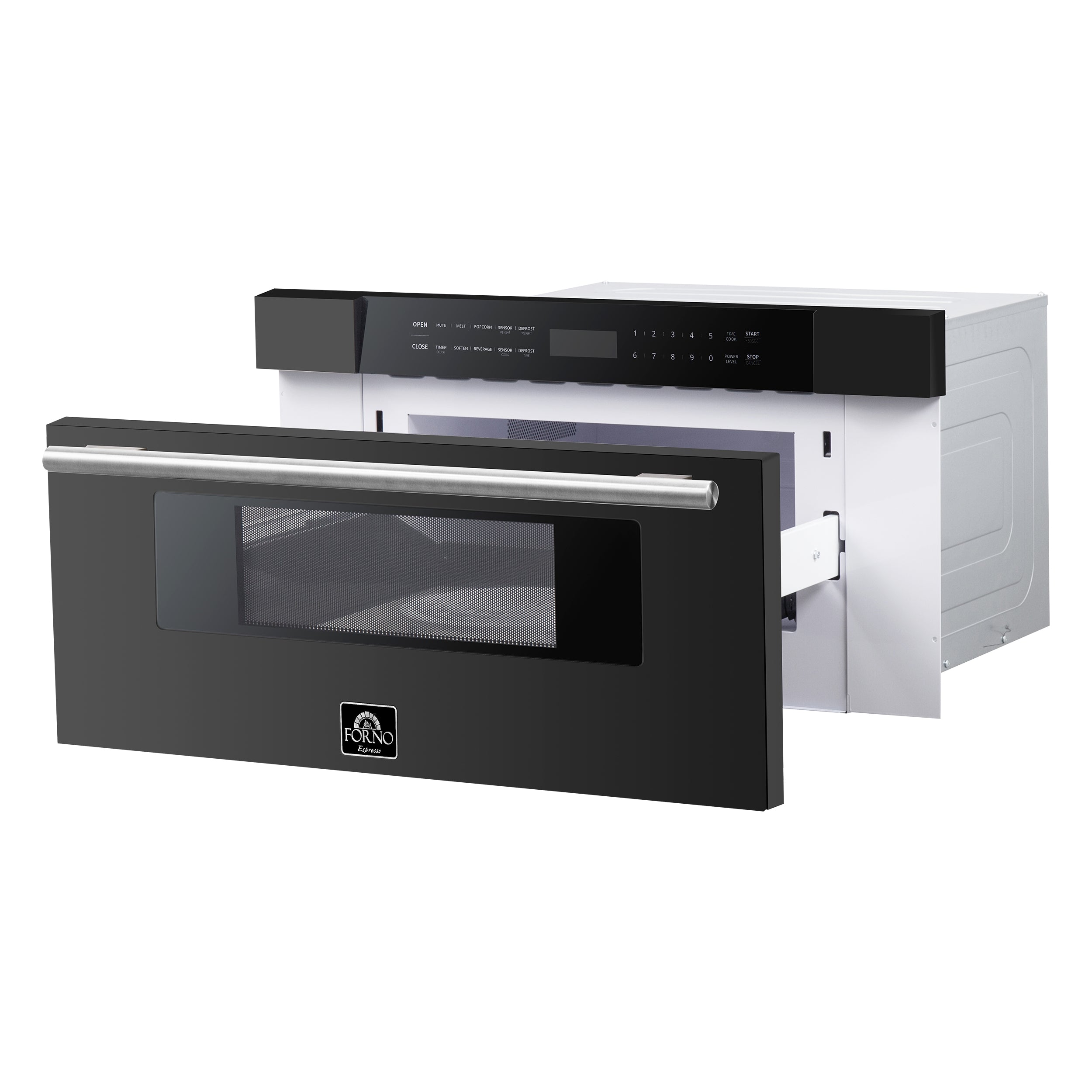 Forno Espresso Capoliveri 30 in. 1.2 cu.ft Black Built-In Microwave Drawer with Antique Brass Handles | FMWDR3000-30BLK