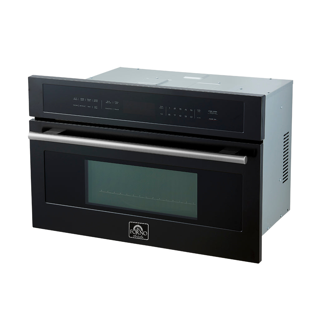 Forno Espresso Oliena 30 in. 1.6 cu.ft Black Built-In Microwave Oven with Antique Brass Accents | FMWDR3093-30BLK