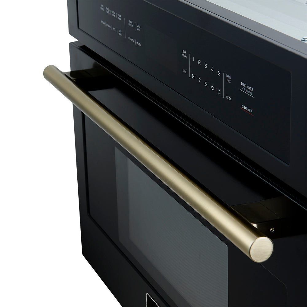 Forno Espresso Oliena 30 in. 1.6 cu.ft Black Built-In Microwave Oven with Antique Brass Accents | FMWDR3093-30BLK