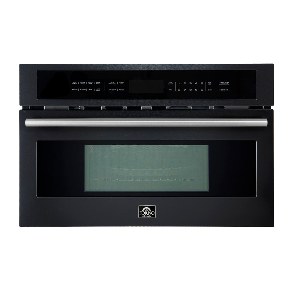 Forno Espresso Oliena 30 in. 1.6 cu.ft Black Built-In Microwave Oven with Antique Brass Accents | FMWDR3093-30BLK