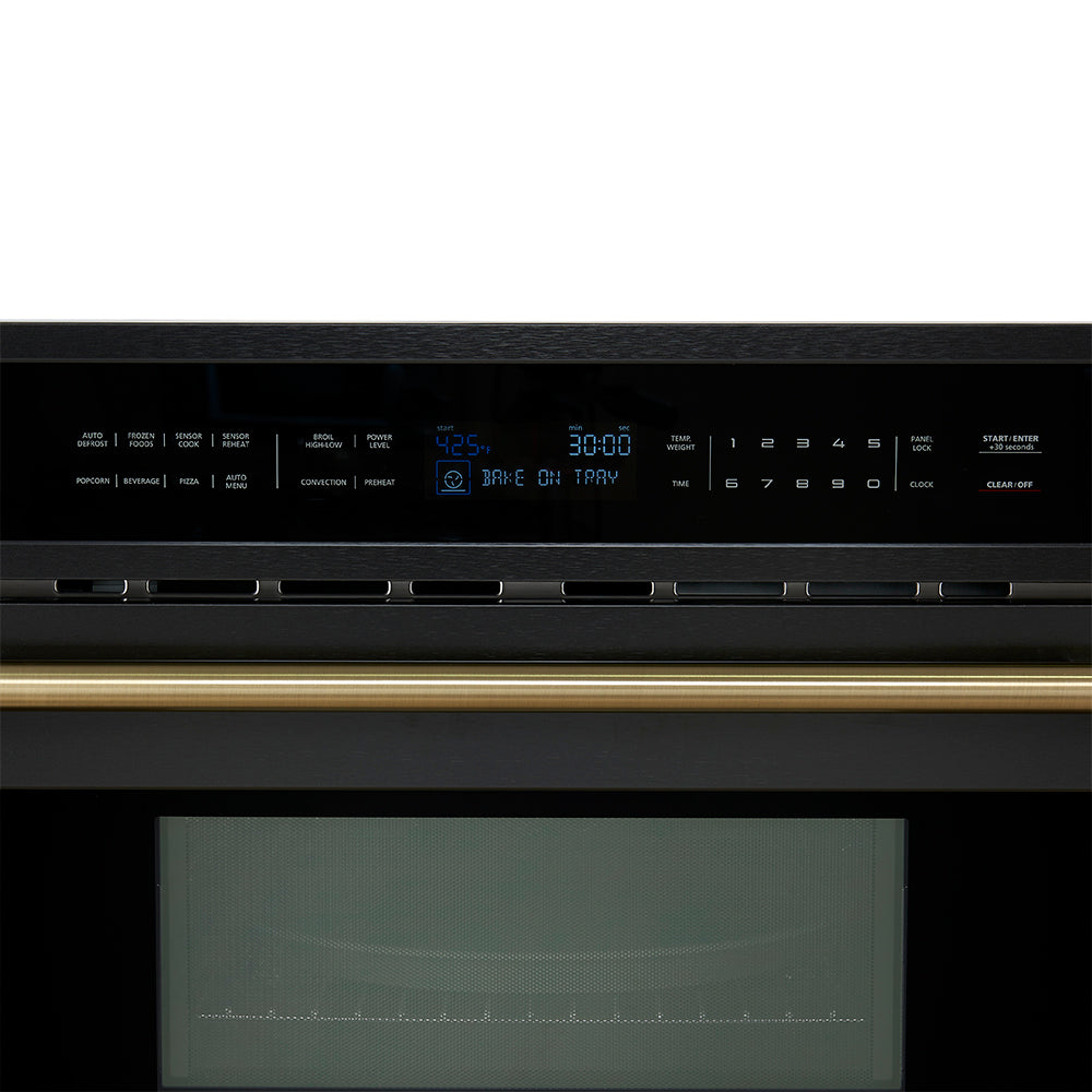 Forno Espresso Oliena 30 in. 1.6 cu.ft Black Built-In Microwave Oven with Antique Brass Accents | FMWDR3093-30BLK